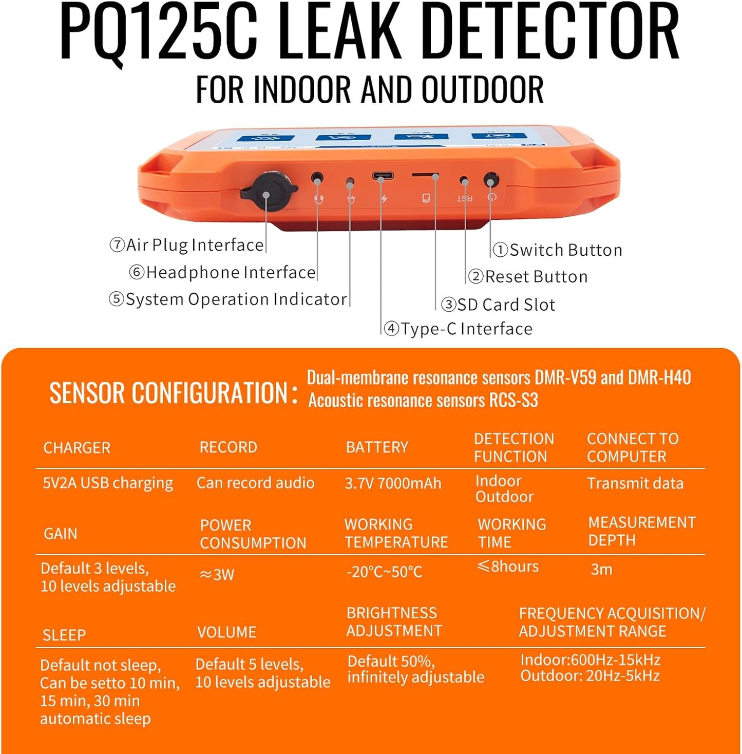 PQWT Underground Water Leak Detectors for Home and Outdoor PQ125C Wall Pipe Water Leakage Detection with Touchscreen Earphone and Carrying Case Multi Sensor Acoustic Pipeline Sound Intensifier