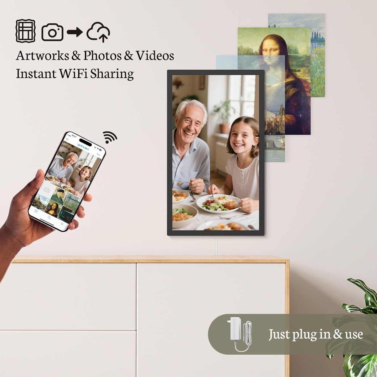 BSIMB Large Digital Picture Frame 27 Inch, 1920x1080 FHD WiFi Digital Photo Frame Electronic 32GB Display, Wall Mount Included, Share Pictures/Videos via App Easy Setup Gifts for Mom(Non-Touch), Black