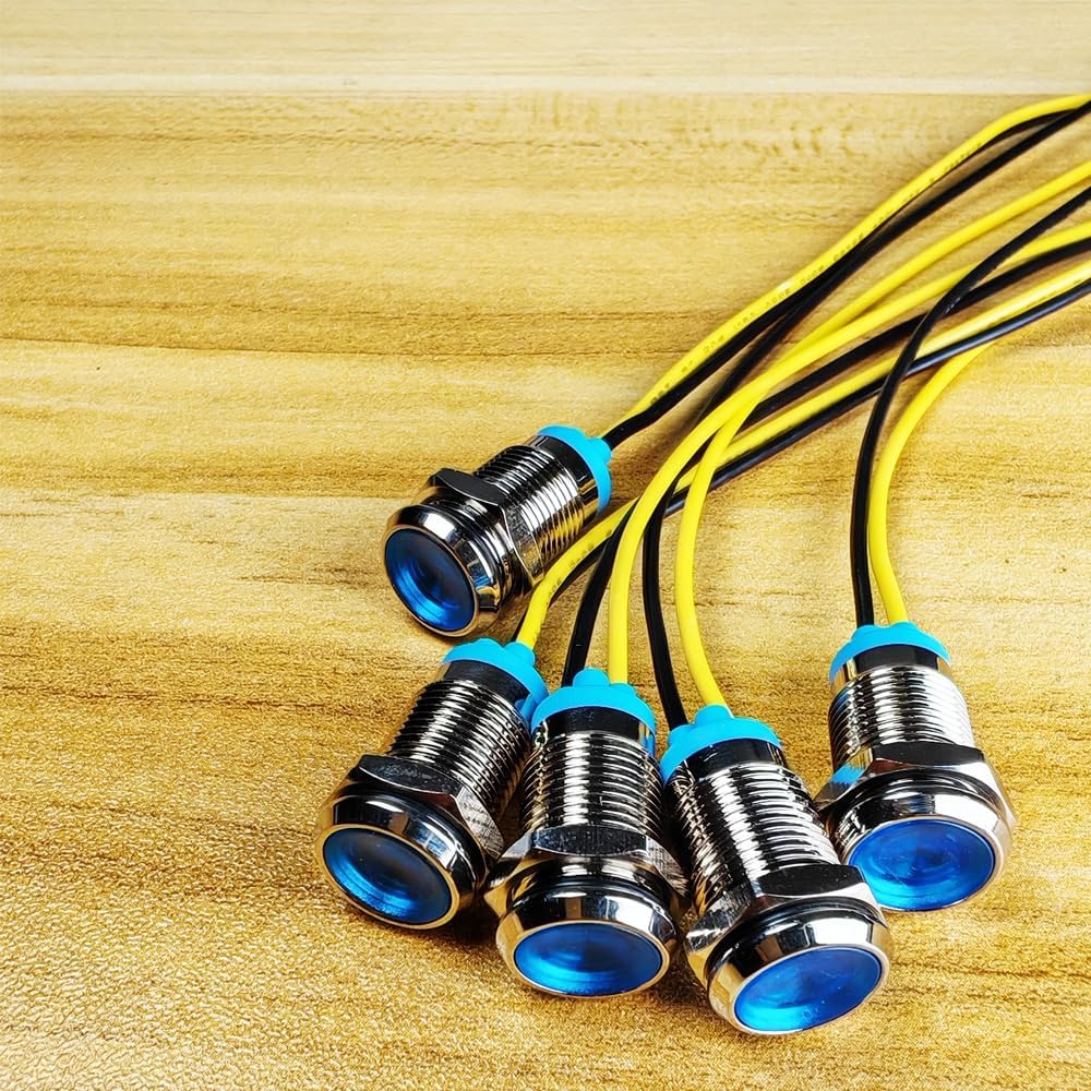 5pcs 10mm LED Metal Indicator Light 110V-220VAC Waterproof Signal Lamp (Blue)
