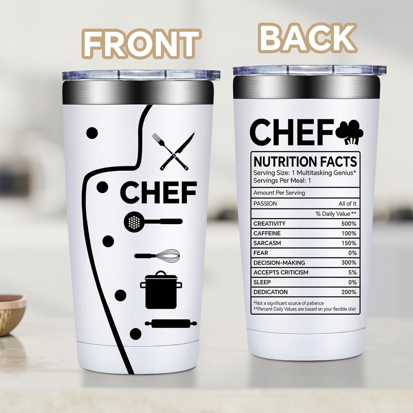 Fufandi Chef Gifts for Men Women - Ideal Gift for Chefs - Gifts for Cooking Lovers, Home Cooks, Bakers, Culinary Students - Tumbler Cup 20oz