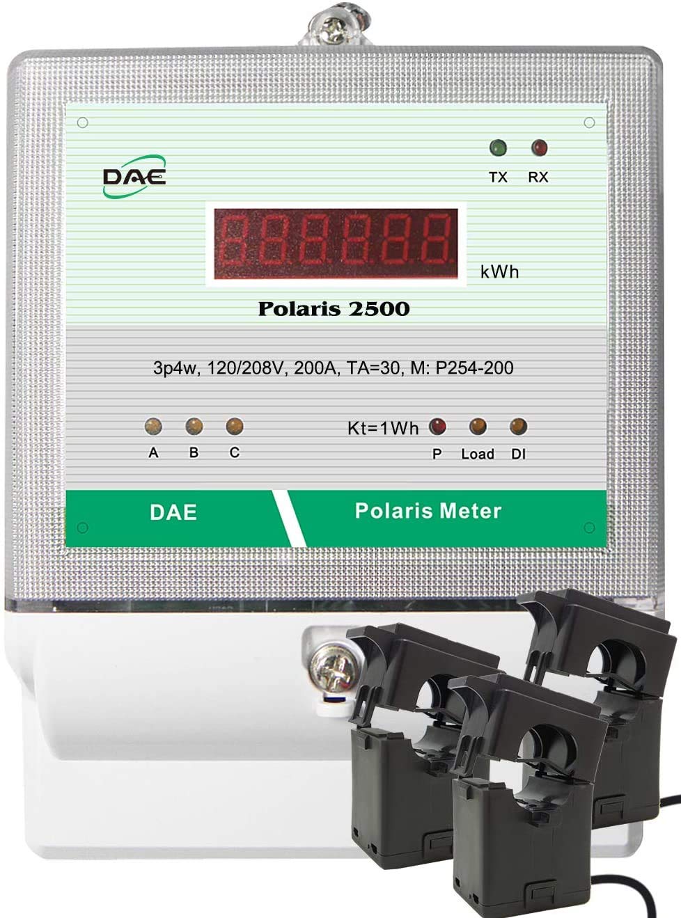 DAE P254-3000 KIT, UL 3000A kWh meter3 Phase 120/208V 50/60Hz RS485, 3 Split CTs (3", 5" Inner Dimension)