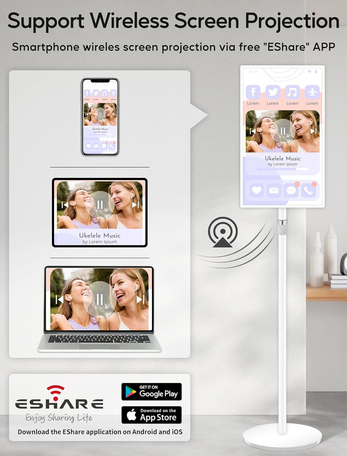 15.6" Digital Signage with 10000mAh Battery, Capacitive Touchscreen Advertising Display, Adjustable Stand, Android 11 Commercial LCD Monitor with Auto Play, Wireless Screen Mirroring, 2+32GB, White