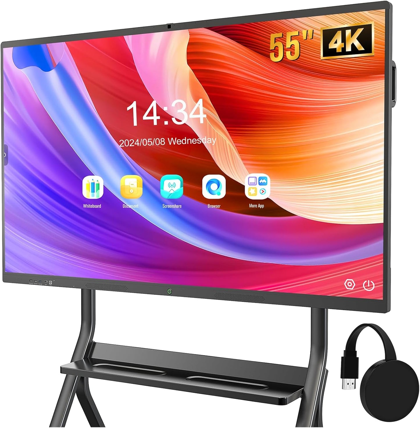 Smart Board with Wireless HDMI Display Adapter, 55 Inch Interactive Whiteboard 4K Touchscreen Built in HD Camera, Digital Presentation Electronic Smart WhiteBoard for Classroom Home Office