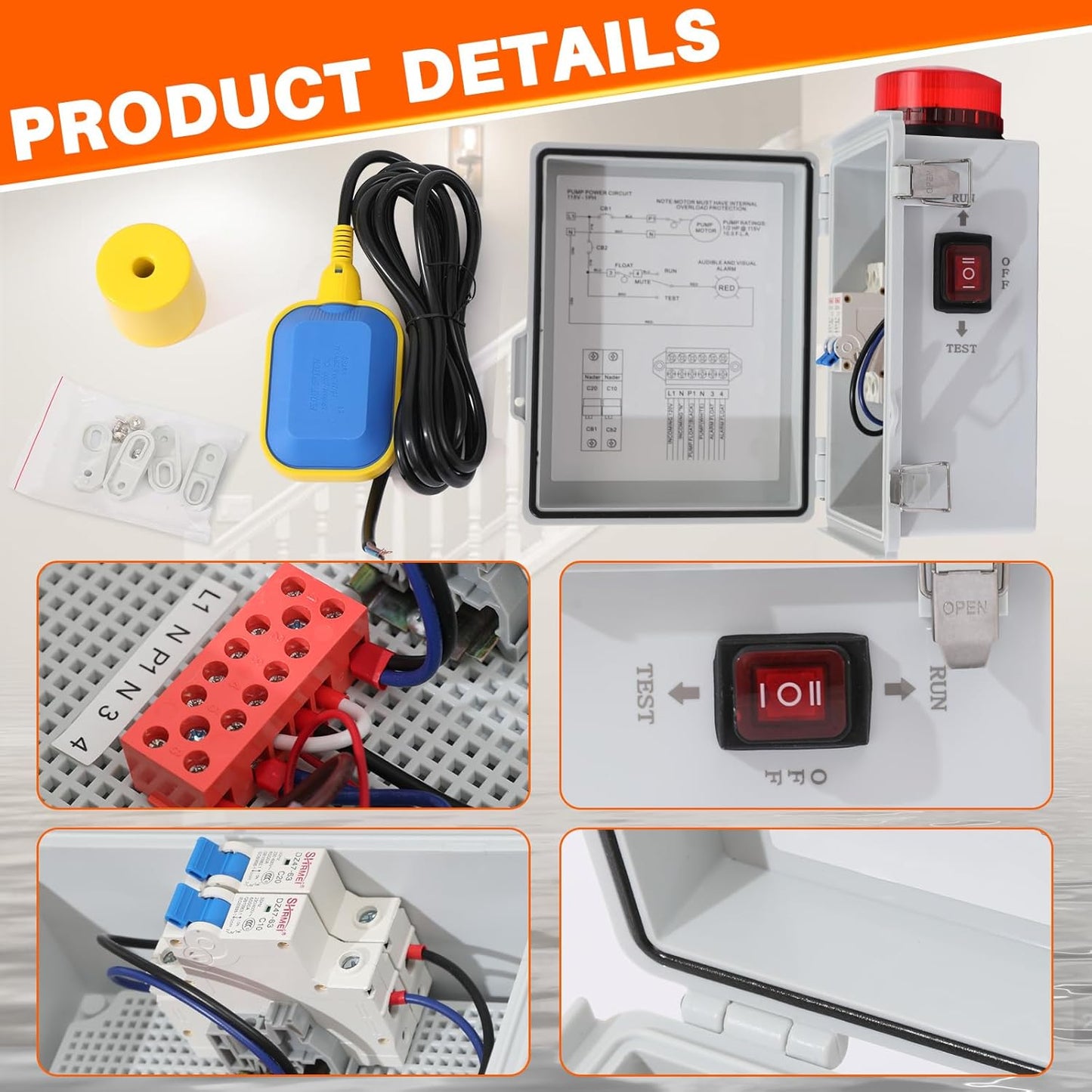 High Water Alarm, Septic Tank Alarm , Sump Pump Alarm with Light and 110 Db Alarm ， Automatic Or Manual Start Water Pump