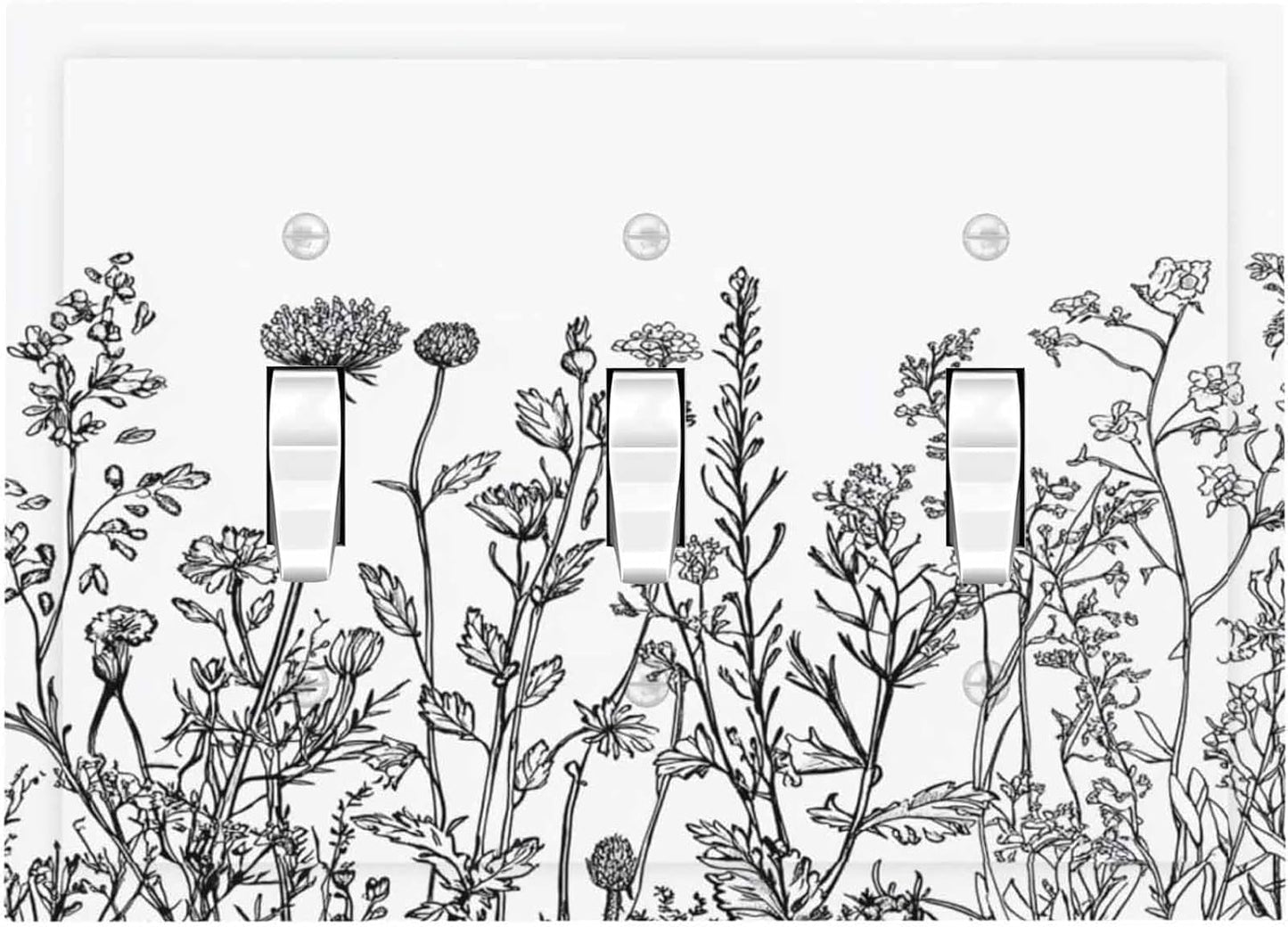 Decorative Switch Plates Floral Wildflower Rustic Plant Leaves 3 Gang Wall Plate Triple Toggle Light Switch Cover Faceplate Electrical Wall Panels For Farmhouse Cabin Decor