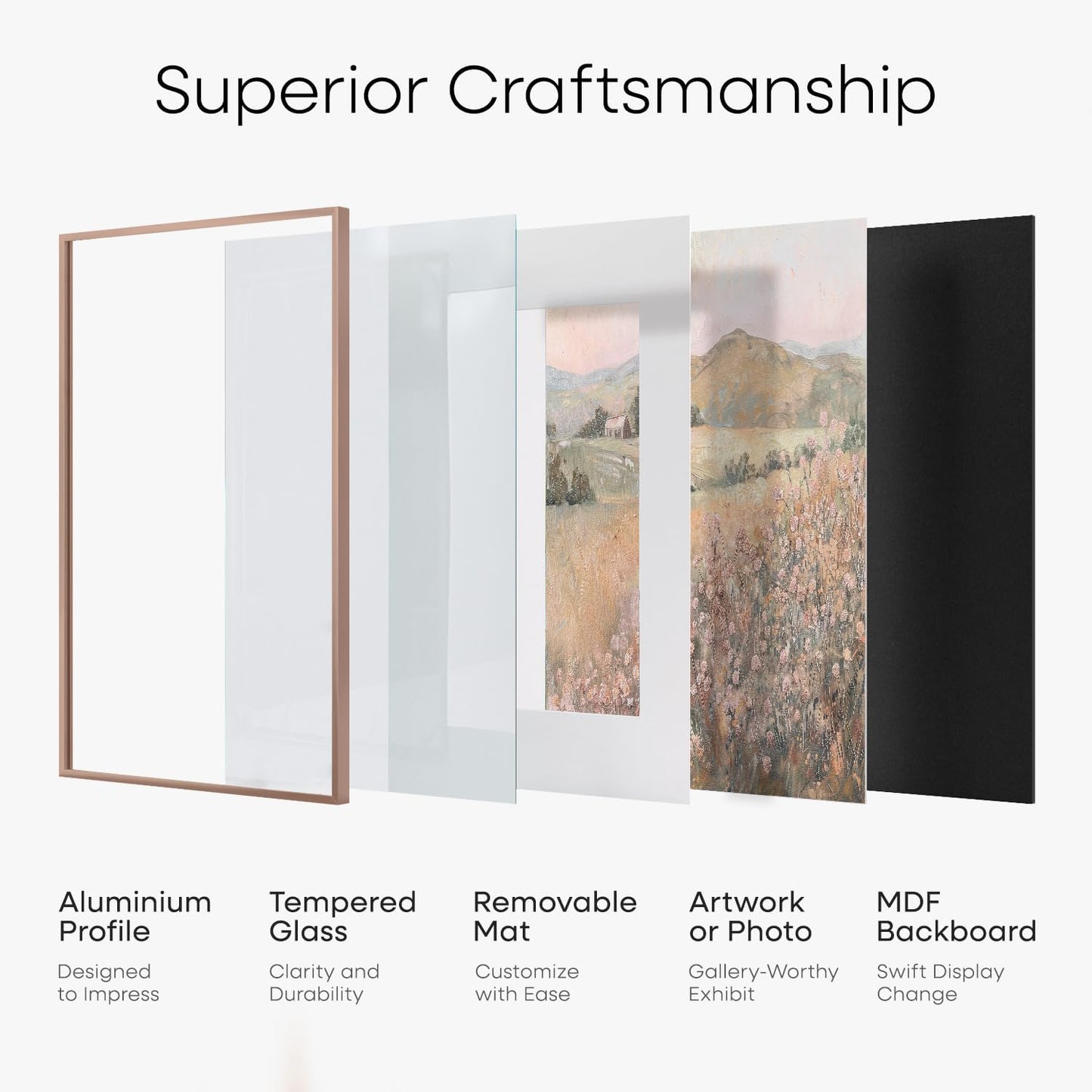 Homeforia 18x24 Poster Frame Mocha, High End Metal 18 x 24 Picture Frames with Mat 16 by 20 inch Photo, 18x24 Mocha Frame Matted to 16x20 Print, 24x18 Hanging Frame, Tempered Glass, Wall Kit, Set of 1