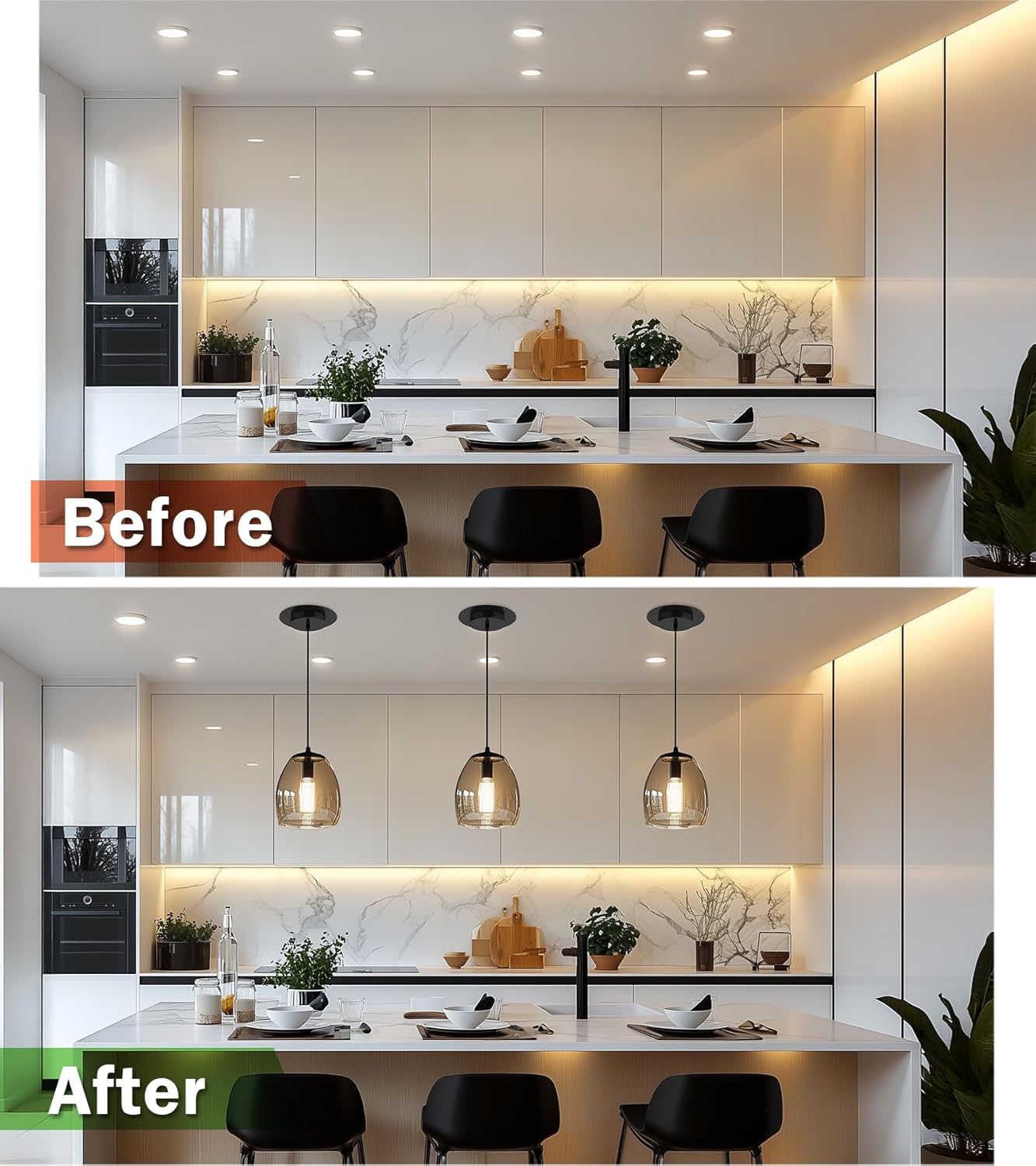 Recessed Can Light Conversion Kit for 5" and 6" Ceiling Fixtures - Pendant/Hanging Light Upgrade, Compatible with Ceiling Fans, Includes 7¾" Flat Steel Medallion,Black Finish,2 Pack