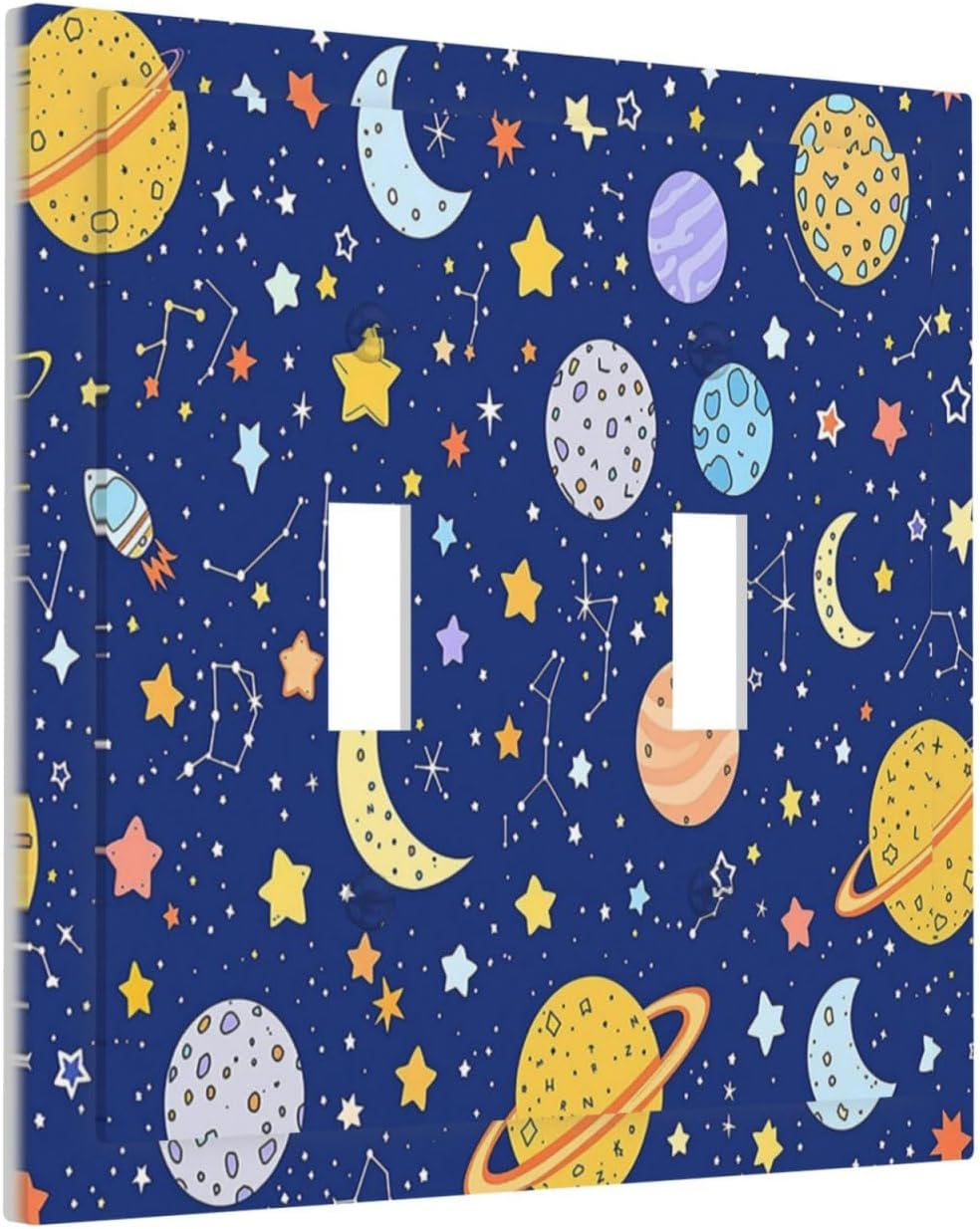 Stars Starry Night Sun Moon Planet Constellations Decorative Switch Plates 2 Gang Double Toggle Outlet Light Switch Cover Wall Plate Electrical Faceplate for Bedroom Bathroom Decor