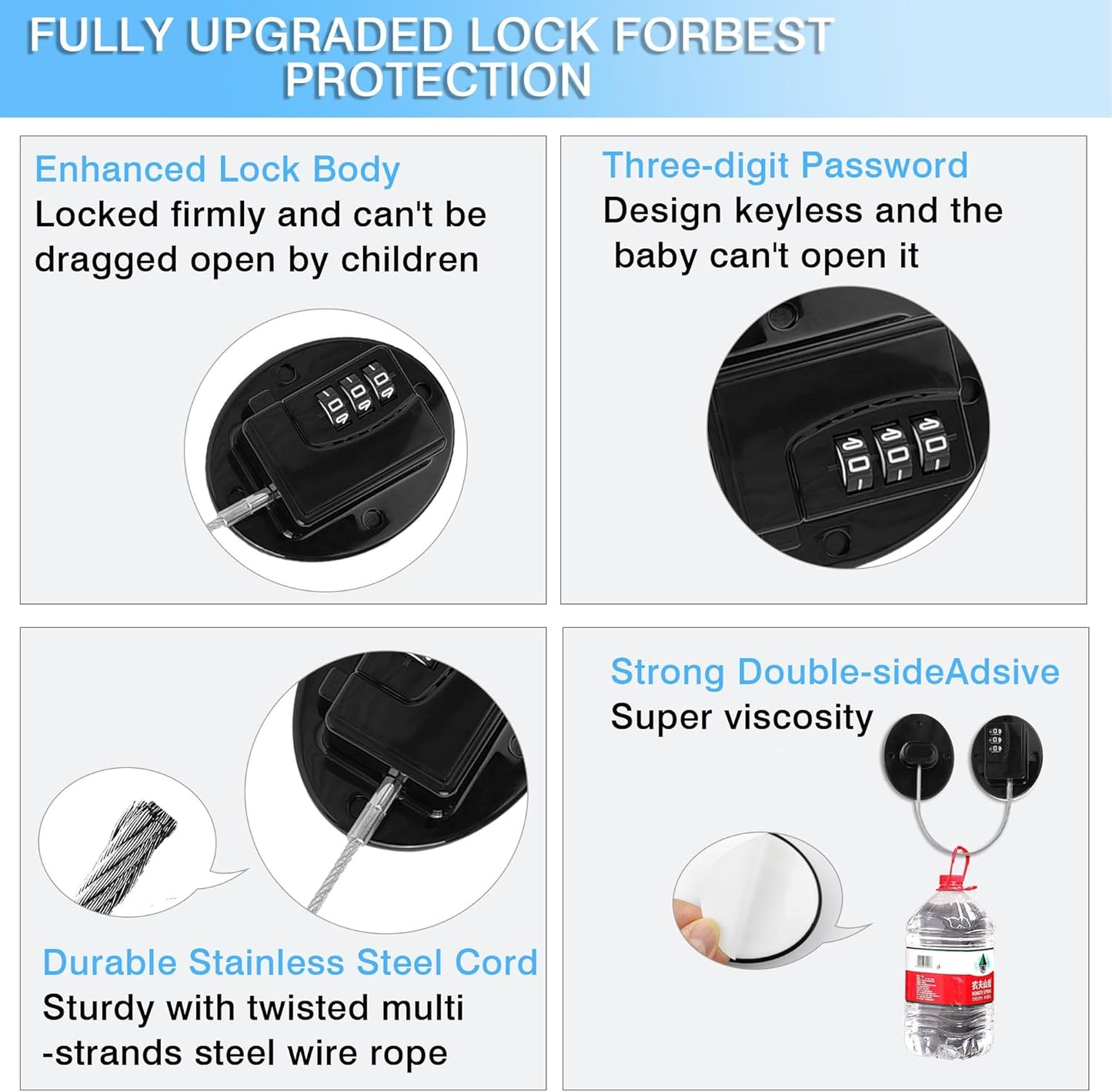 Fridge Lock Refrigerator Lock- Child Safety Cabinet Locks for Refrigerator, Freezer, Drawers & Cabinets - No Key Combination Lock, Adjustable & Reusable for Kids, Adults, Pets (Black 4Pack)