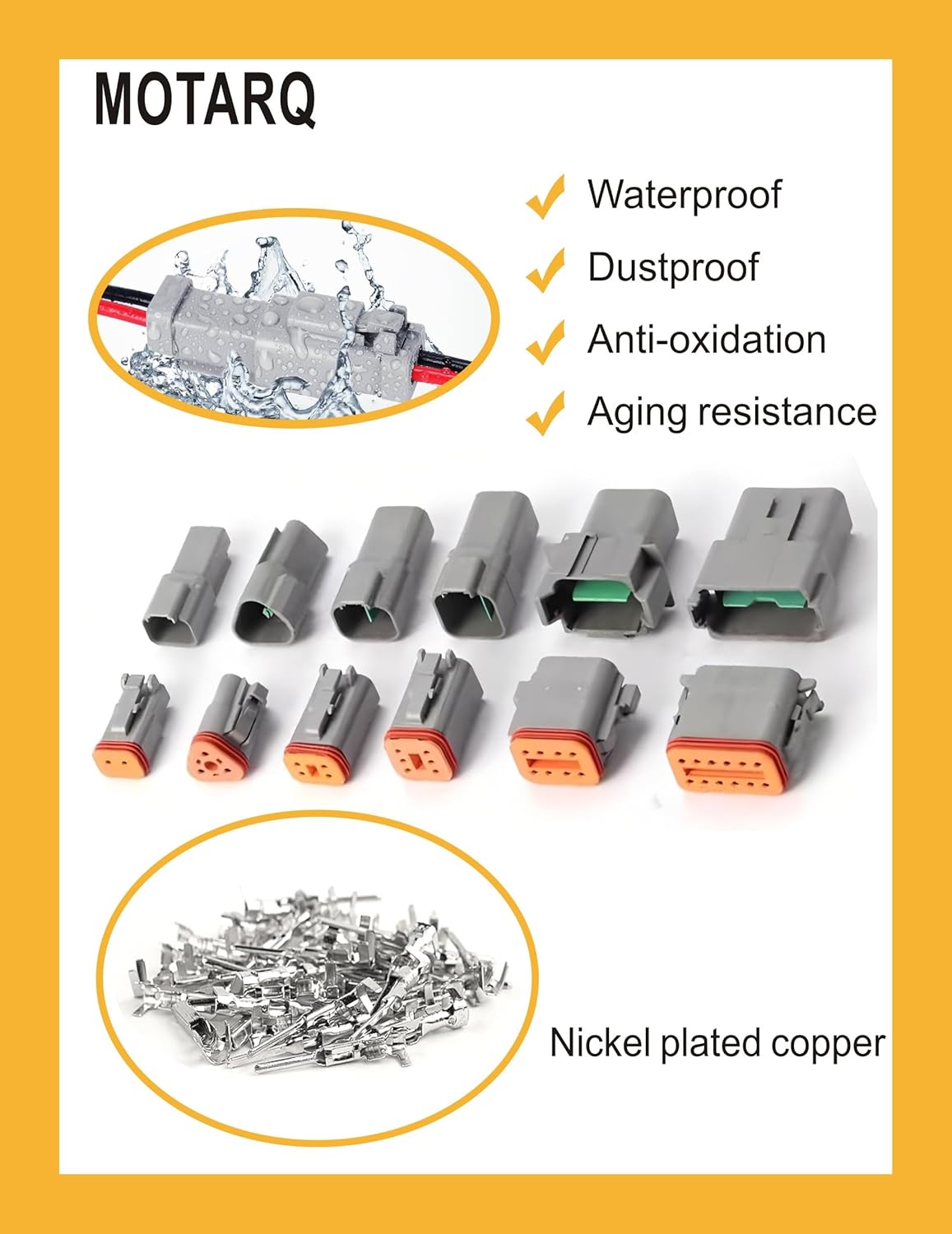 Deutsch Connector Kit 24 Sets, 2/3/4/6/8/12 Pin DT Connector Kit, Automotive Waterproof Wire Connectors, Electrical Connectors Kit with 16# Stamped Contacts for Car, RV, Truck Wiring 22-16AWG