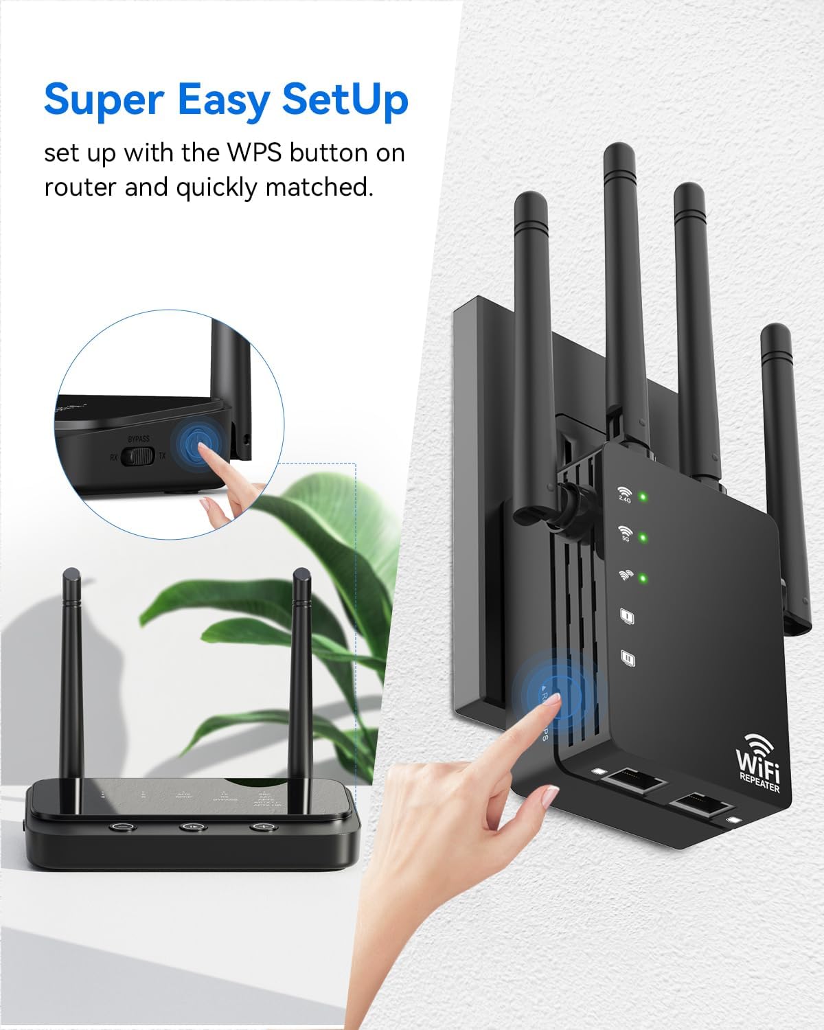 WiFi Extender with 4 Antennas 1200Mbps - Dual Band 5GHz/2.4GHz, WiFi Extender Signal Booster with 3 Modes Support, WiFi Repeater with 12880 Sq.ft 105 Devices, Easy Set Up for Home