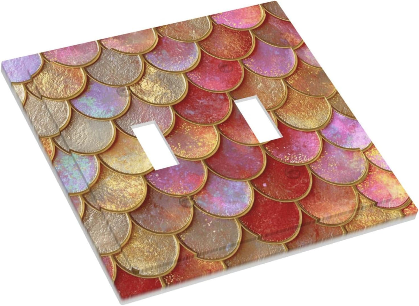 Mermaid Glitter Scale Rainbow Gold Fish Scales Decorative Switch Plates 2 Gang Double Toggle Outlet Light Switch Cover Wall Plate Electrical Faceplate for Bed Room Home Decor