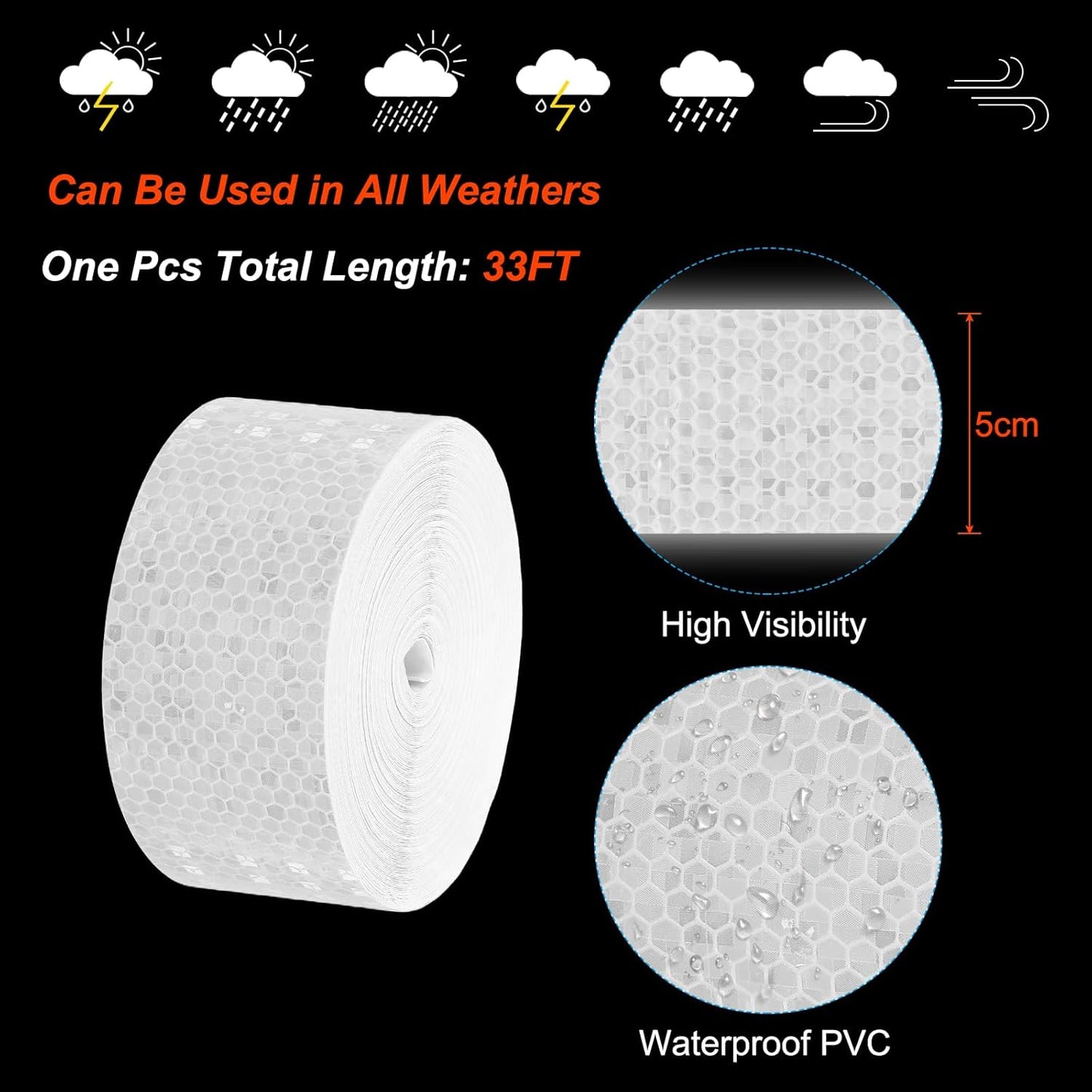 PATIKIL 2 Inch x 82 ft Reflective Tape, 1 Roll Waterproof Self Adhesive High Visibility Caution Warning Safety Tape Reflector with Scraper for Trucks Trailers Cars, White