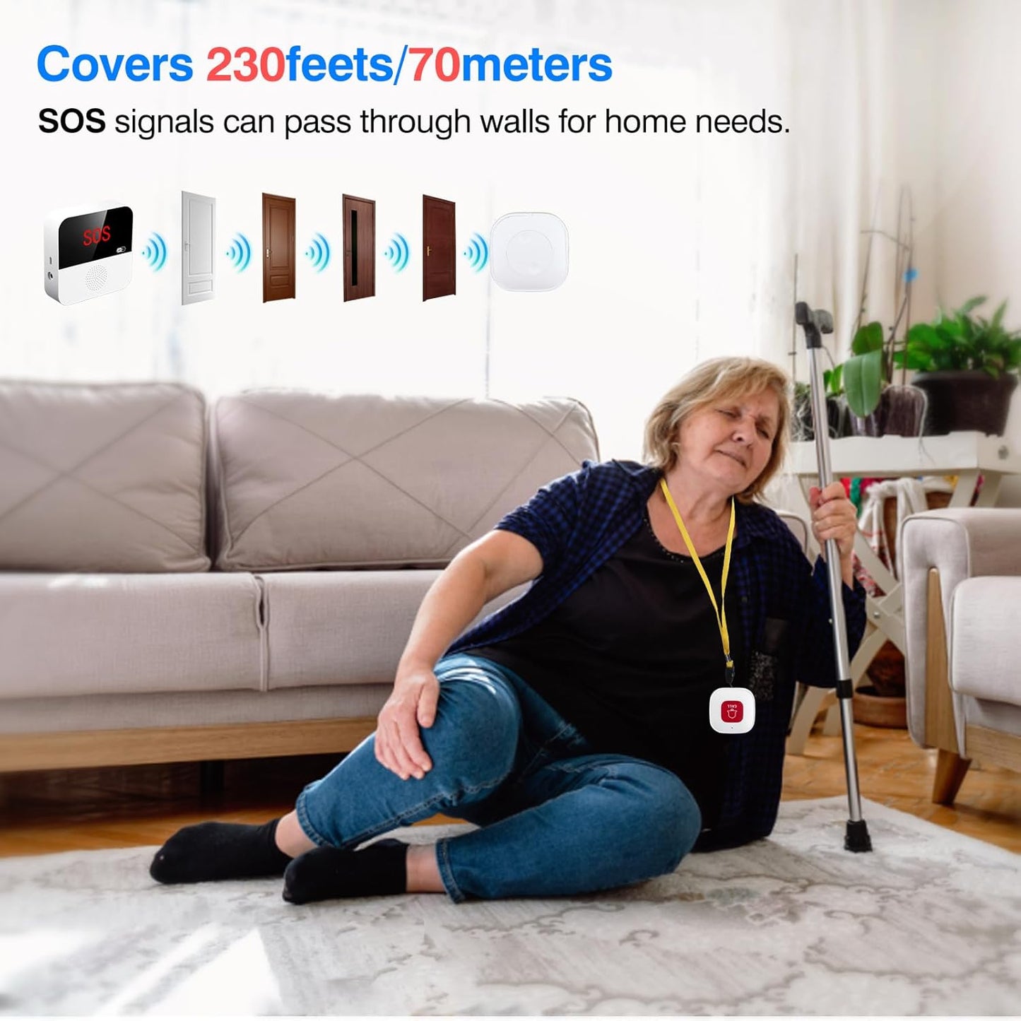 WiFi Elderly Monitoring, Caregiver Pagers Life Alert Systems for Seniors no Monthly Fee, 1 Receiver & 1 Panic Button, Compatible with Tuya Smart/Smart Life APP (Only Supports Wi-Fi 2.4GHz )