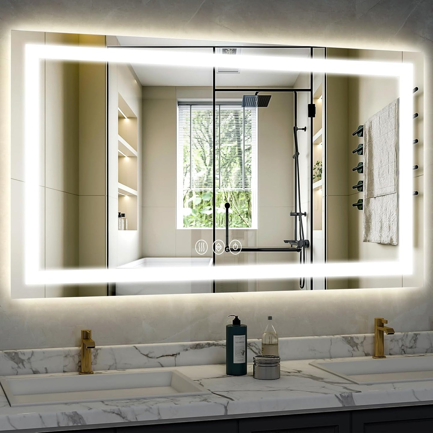 40"x 60"LED Bathroom Mirror, Backlit + Front Lit, LED Bathroom Mirror with Lights for Wall, 3 Colors, Anti-Fog, Dimmable Brightness, Tempered Glass