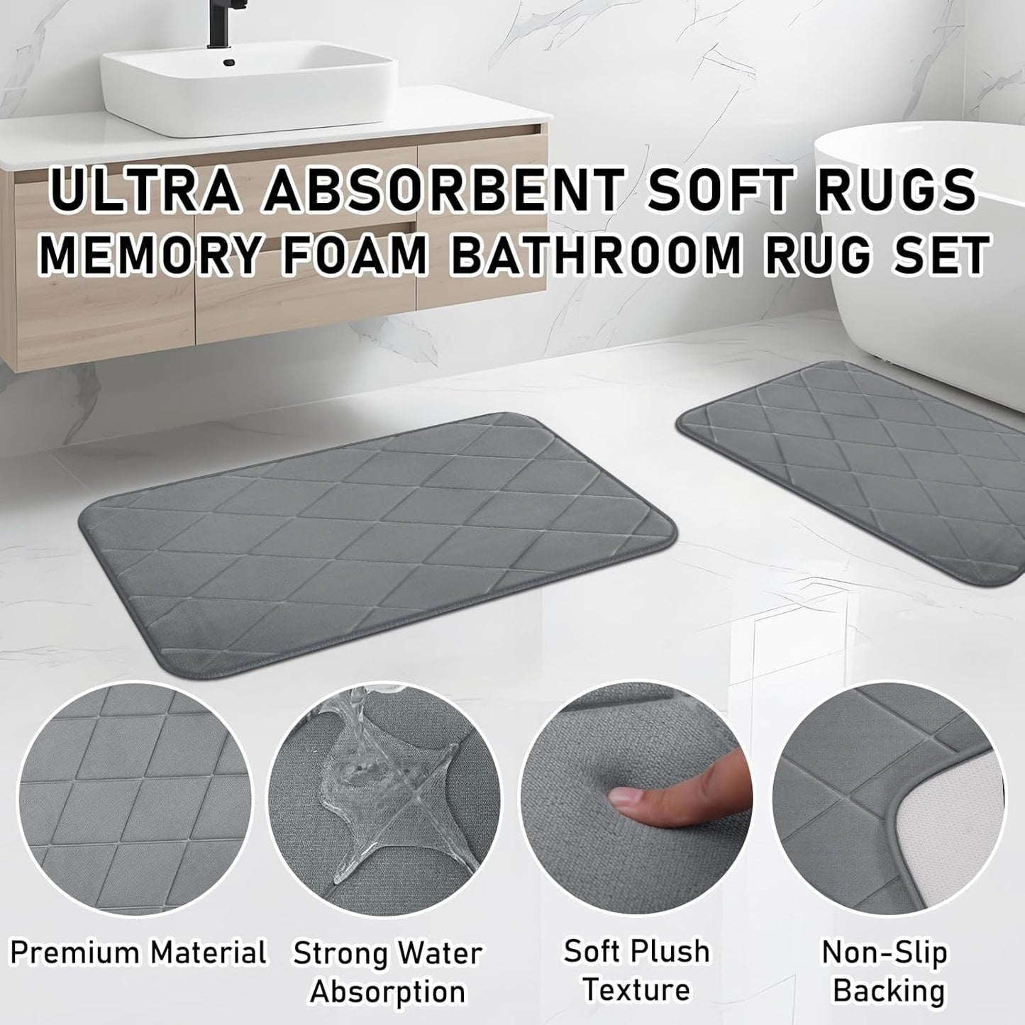 Bathroom Accessory Set - Grey Bathroom Set, 27PC Bathroom Accessories Set, Bathroom Sets with Shower Curtain and Rugs, Mini Trash Can, Toilet Brush, Trash Can & Soap Dispenser