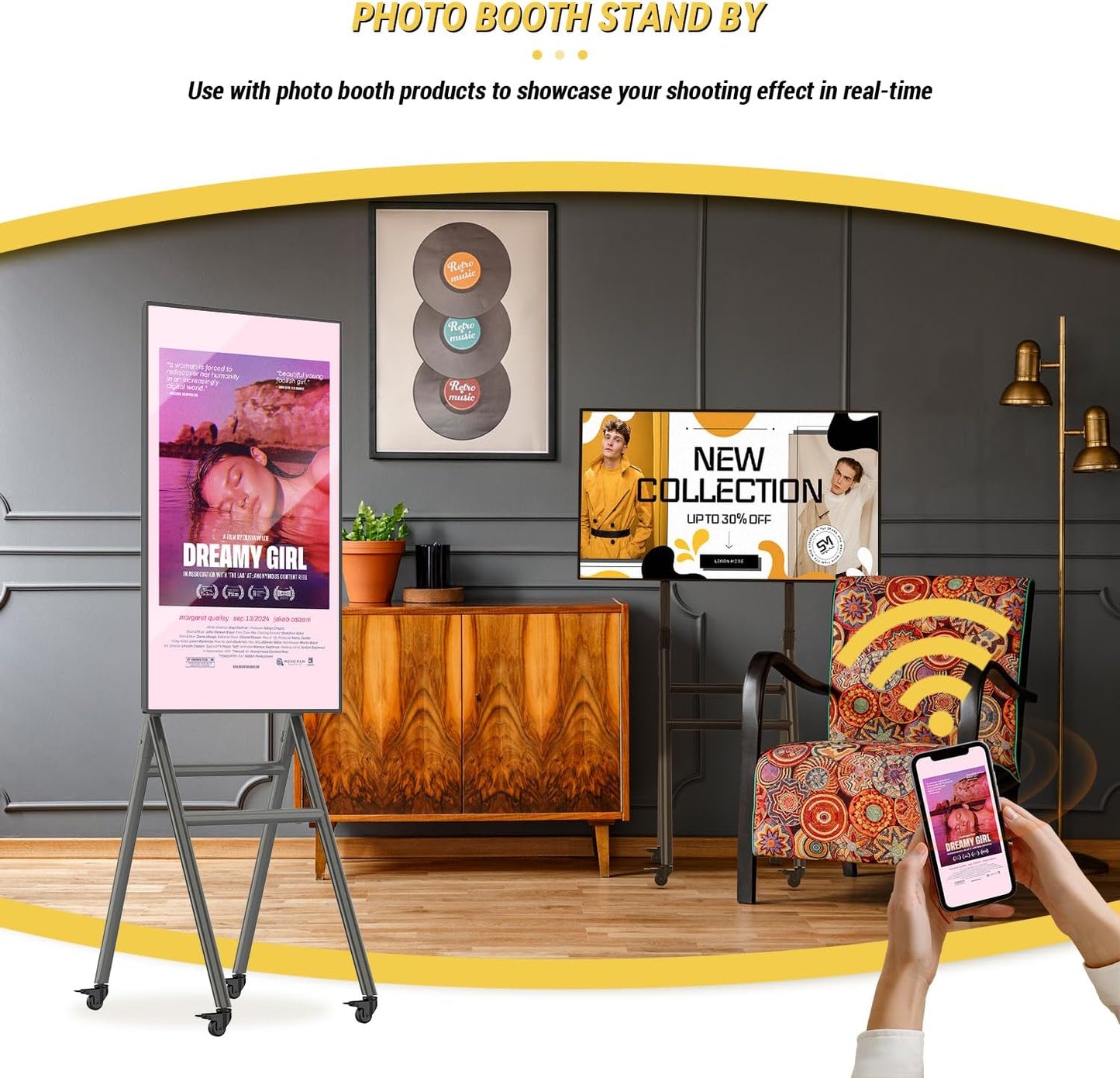 MWE Mobile Digital Signage Display 43in,Portable UHD Touchscreen Advertising Display Kiosk Poster App Publishing,Video Photo Booth Standby Series Screen Mirroring (NonTouch Screen, Metallic, 43in)