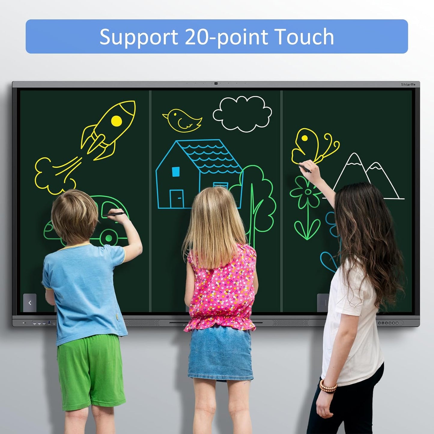 Shiarffe X5 Smart Board 4K Interactive Whiteboard EDLA-Certified All-in-One Touchscreen Digital Display Built-in 48MP Camera Mics and Speaker for Classrom Hybrid Work