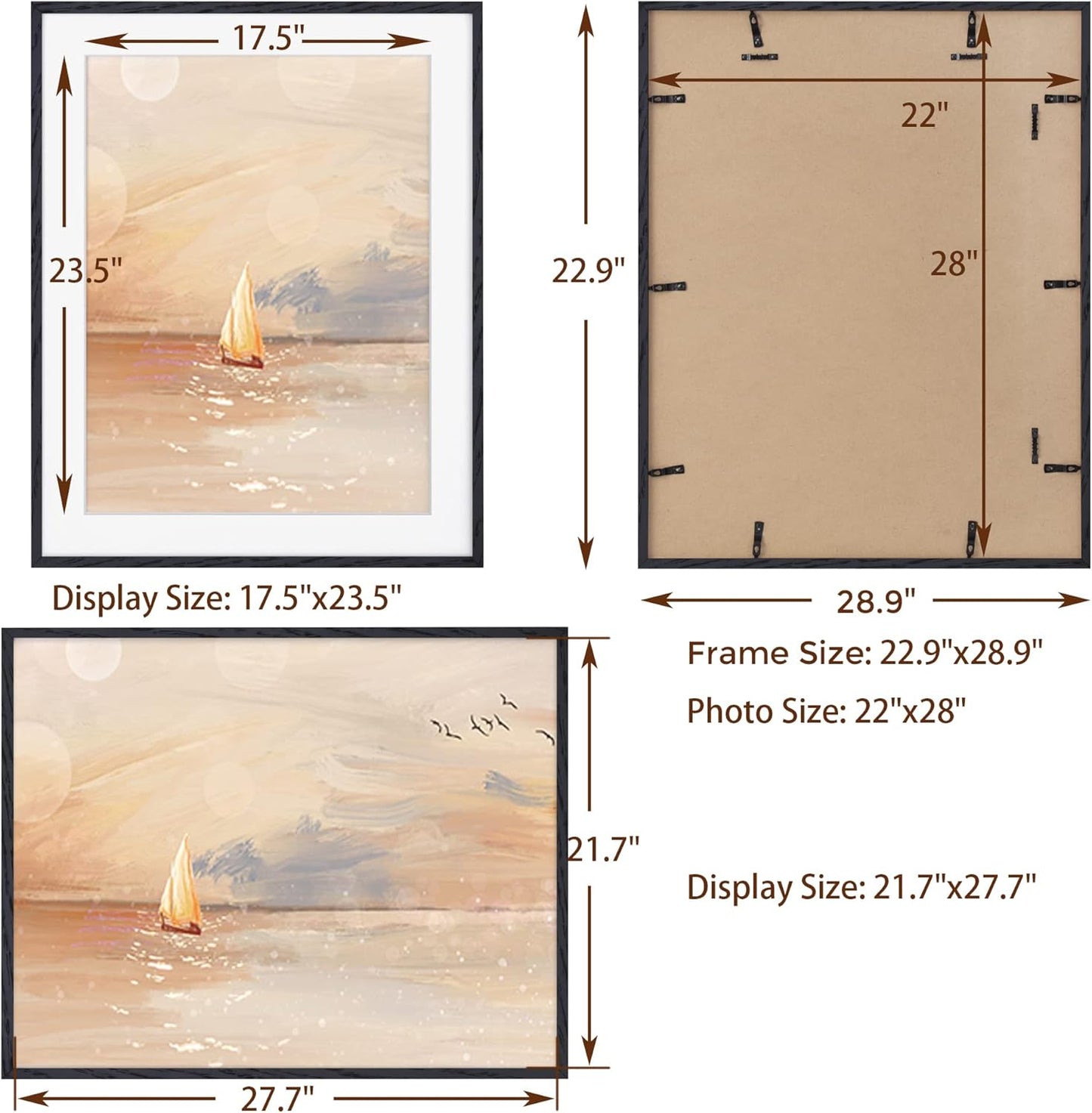 Fun Memories 22x28 Picture Frame Black 2 Pack, 22"x28" Oak Wood Frames for Wall, Rustic Poster Frames 22 x 28, 22x28 Matted Frame to 18x24, Tempered Real Glass, 22 by 28 Art Frame