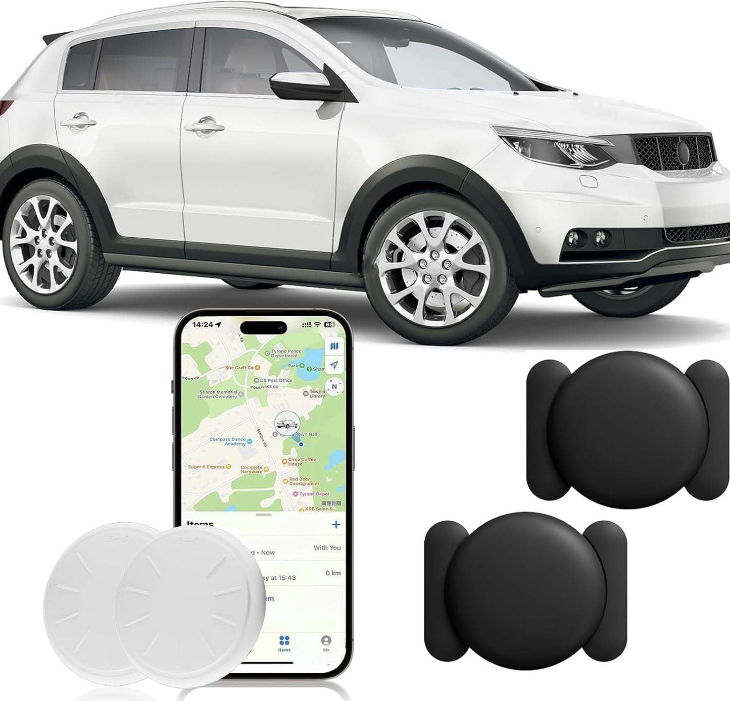 Car GPS Tracking for Vehicles,Cars, Kid etc, 2PCS Mini Hidden Car Tracker with Magnetic Waterproof Case, Real Time GPS Tracker for Vehicles Work with Find My (iOS Only),No Monthly Fee,Black