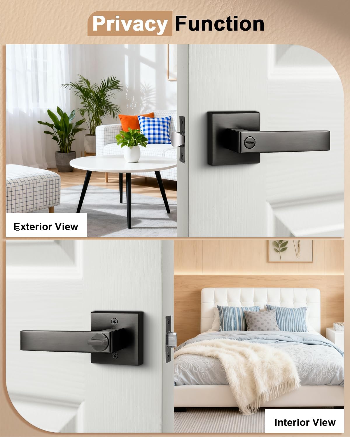 Probrico Interior Privacy Grey Door Lever Handles with Lock, Gunmetal Black 10 Pack Bedroom & Bathroom Lockset