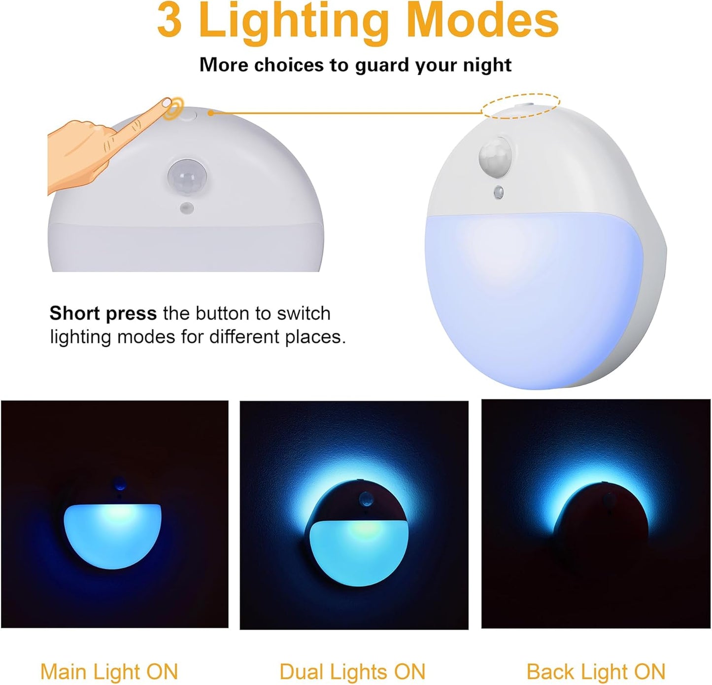 2 Pack Azure Battery Night Light, Motion Activated Night Light, 2.6" Small Sticky Lights, 3 Light Modes, Dimmable Battery Operated Lights for Travel, Toilet, Bathroom, Closet, Stairs,Corridor