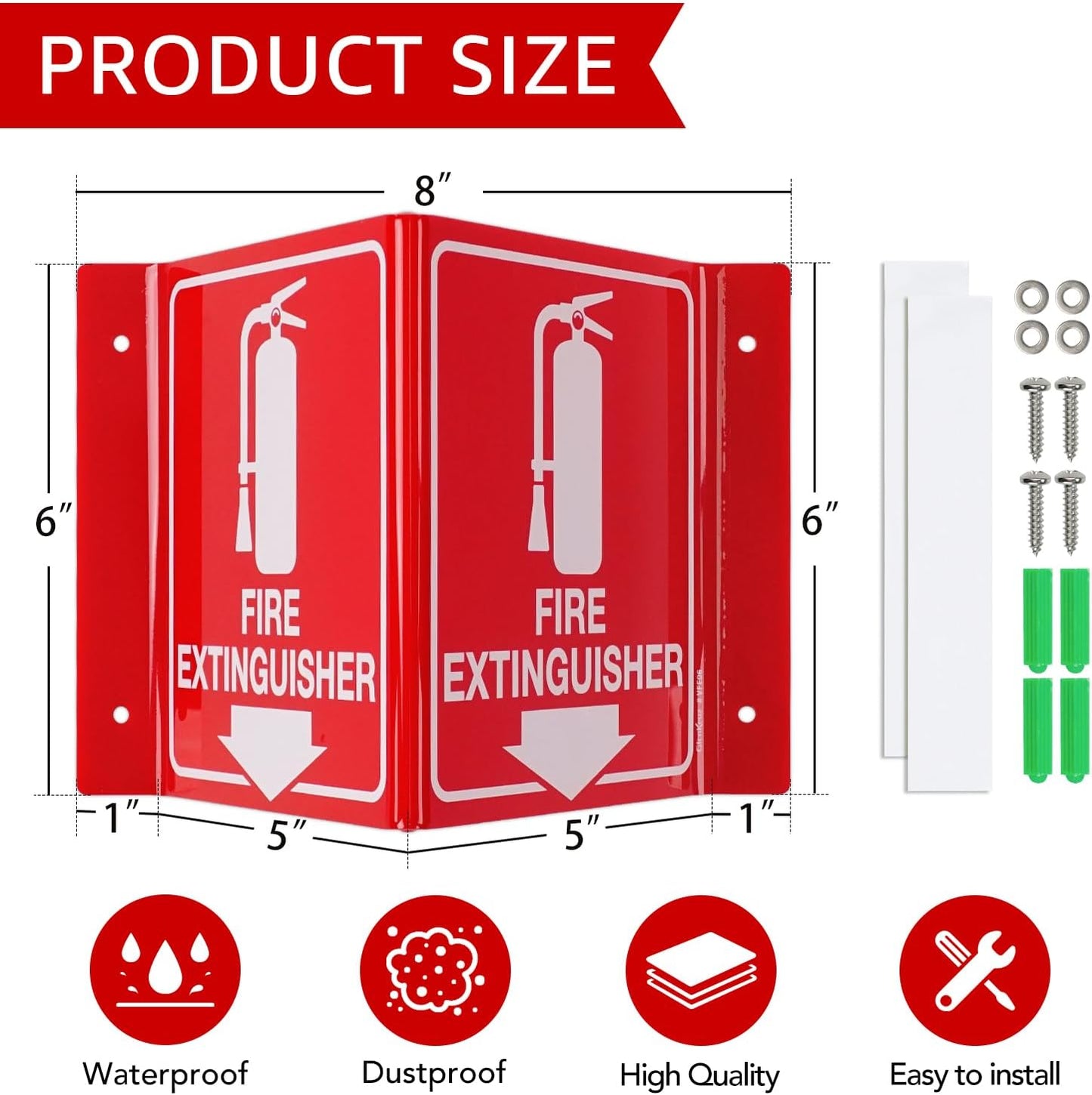 GicnKeuz Fire Extinguisher Sign with Down Arrow, 8" x 6" Fire Extinguisher Two-Sided Acrylic Projecting V-Sign, Including Screws, Easy to Install, Home Office/Business Use (8 Pack)