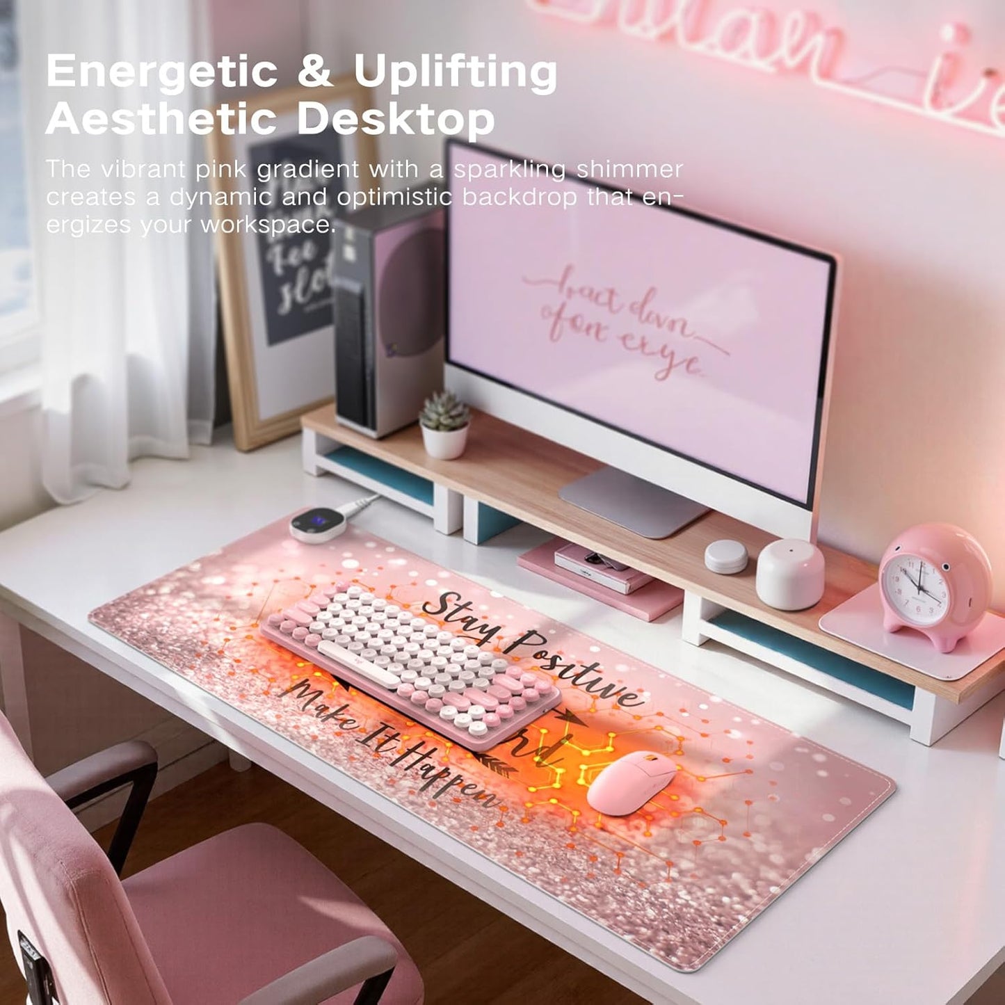 iCasso Heated Mouse Pad Hand Warmer, XXL Heated Desk Pad, Pink Mouse Pad, 35.4" x 15.7" Warm Desk Mat with 4 Heating Levels for Computer Keyboard, Large Mousepad for Home Office Work