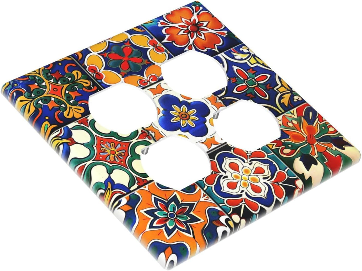 Outlet Covers Colorful Mexican Talavera Vintage Boho Floral 2 Gang Double Duplex Decorative Light Switch Covers Electrical Wallplates Socket Faceplate For Farmhouse Cabin Decor