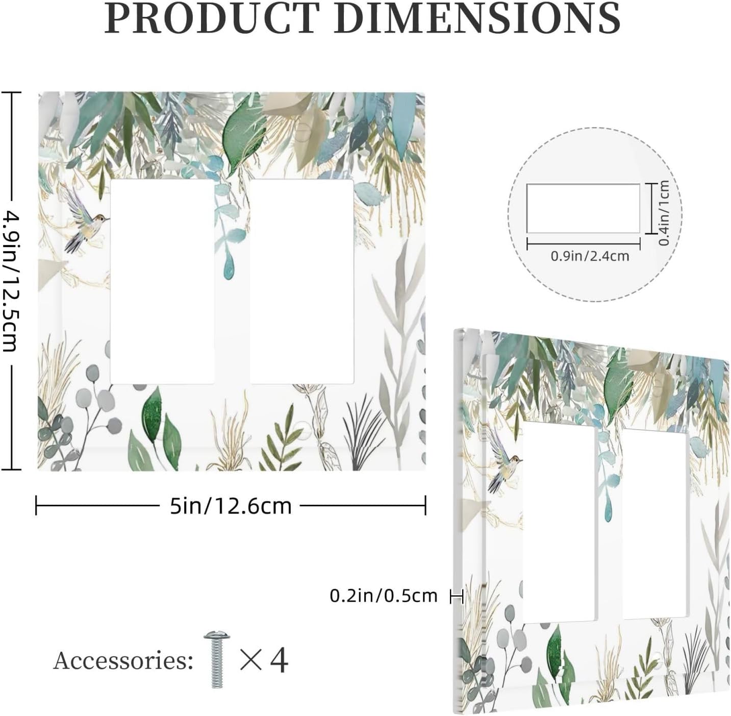 Green Tropical Palm Leaves Flower Plants Hummingbird Decorative Outlet Covers 2 Gang Double GFCI Rocker Electrical Wall Panels Light Switch Cover Plate for Bed Room Living Room Decor