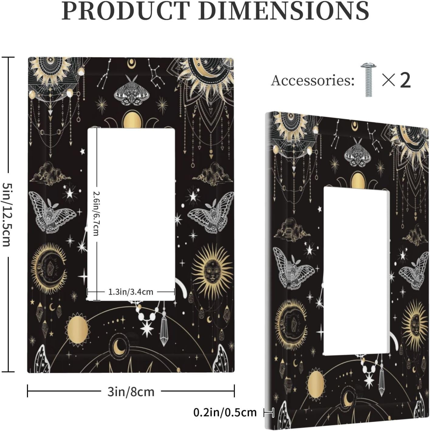 White Cat Tarot Moon Phases Moth Celestial Gothic Decorative Outlet Covers 1 Gang Single Rocker Light Switch Cover Plate Wall Plates GFCI Faceplate for Kids Room Bedroom Decor