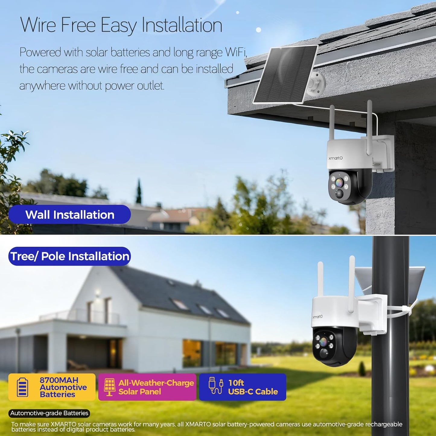 XMARTO Night Color Wire-Free Solar Home Security Camera System with Pan Tilt and Zoom，8-Set CCTV Cameras Kit with 4K 10CH Expandable WiFi NVR