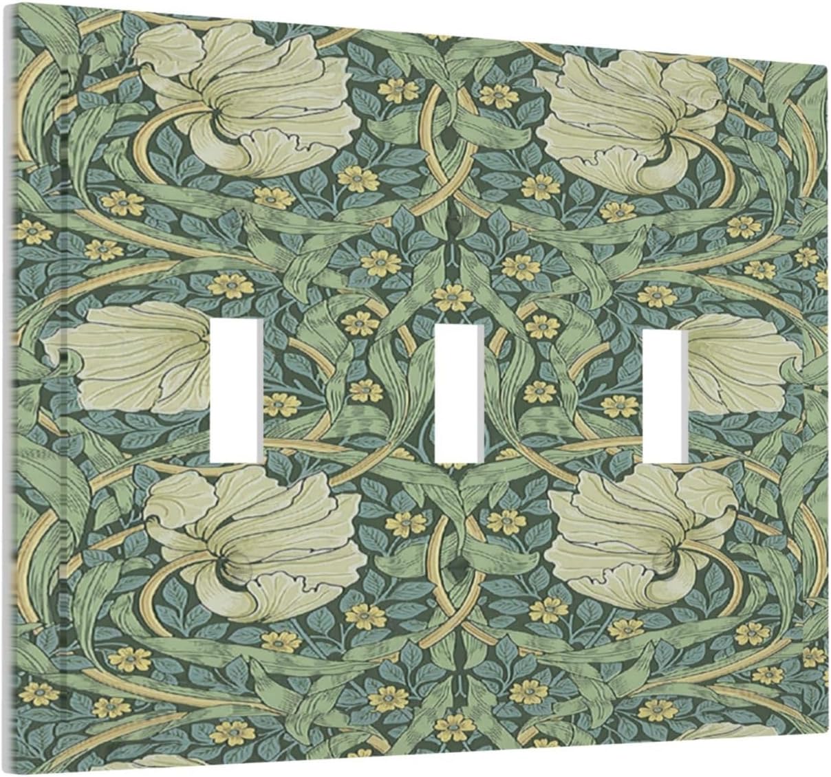 Decorative Switch Plates Vintage Floral Plant Sage Green William Morris 3 Gang Wall Plate Faceplate Triple Toggle Light Switch Cover Electrical Wall Panels for Bedroom Home Decor