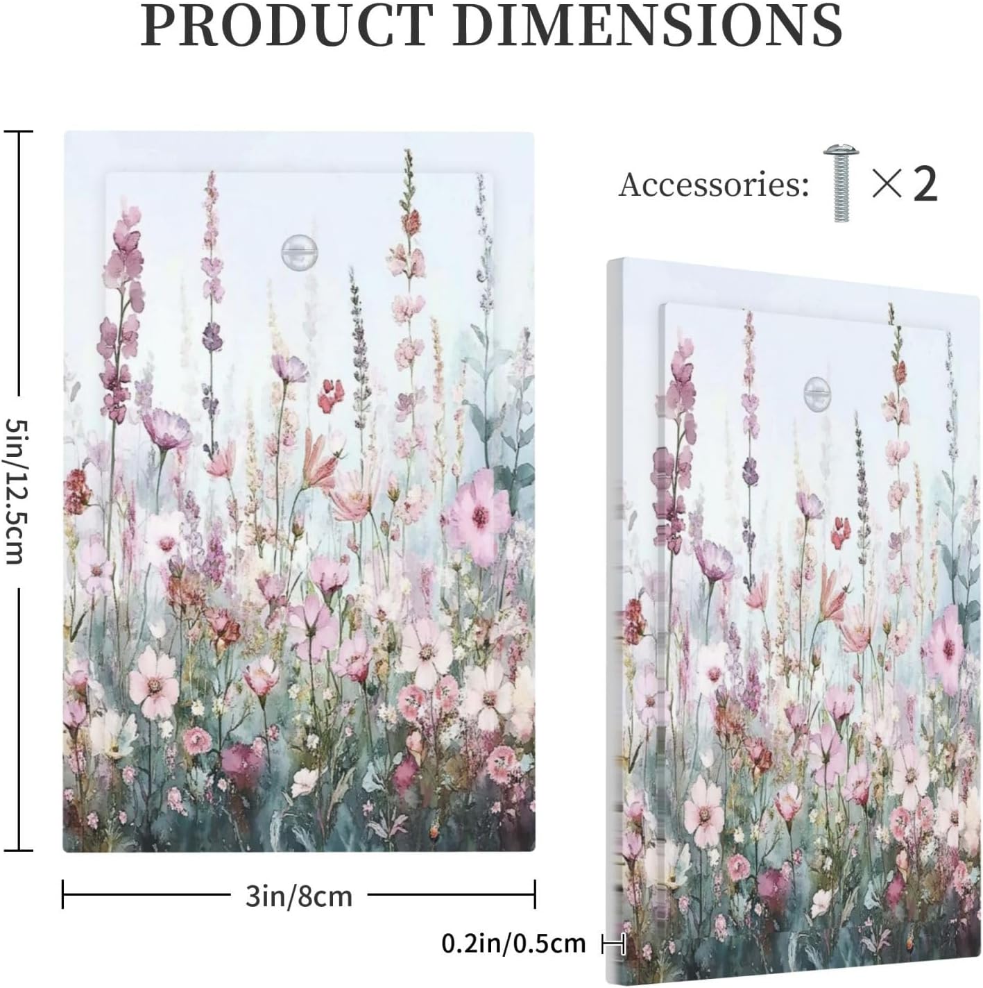 Pink Floral Watercolor Botanical Wildflowers Light Switch Cover Plate 1 Gang No Device Blank Electrical Wall Plates Faceplate Decorative Switch Plate For Bed Room Living Room Decor
