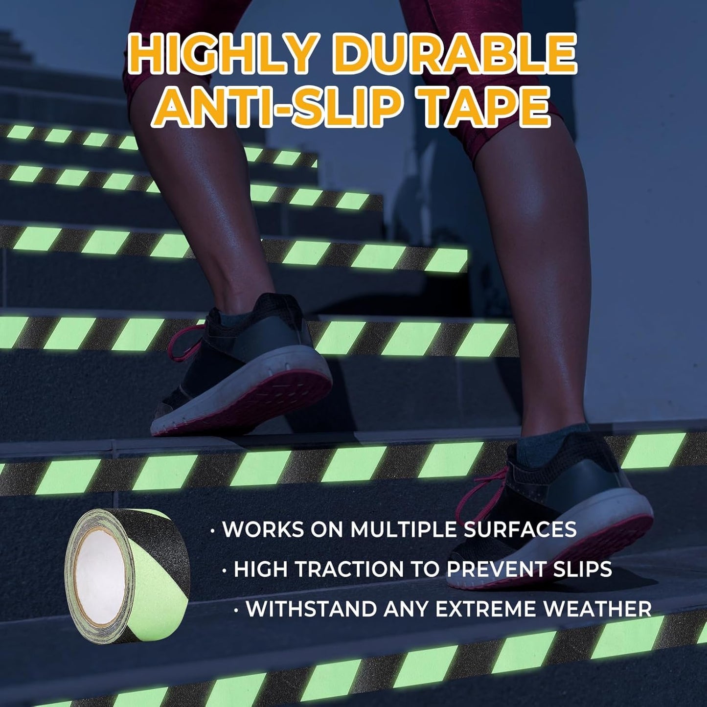 Anti Slip Tape Glow in The Dark Tape, Non Slip Grip Tape for Stairs, Outdoor Waterproof, High Friction, Stair Tread, Indoor Safety, Luminous Green, 2 Inch x 16 Feet