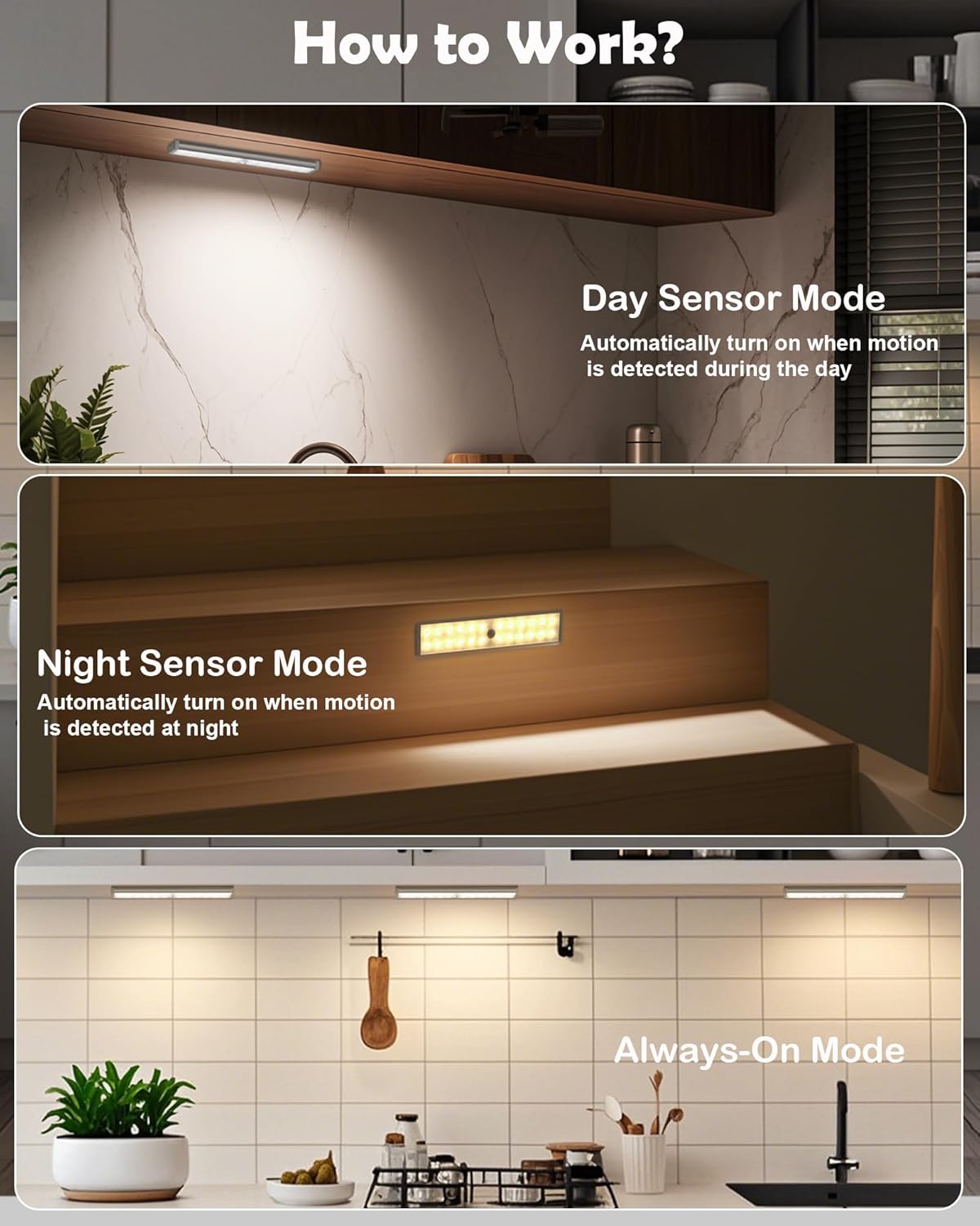 SZOKLED Motion Sensor Under Cabinet Lights, 58-LED RGB Closet Lights Wireless, 1100mAh Rechargeable Under Cabinet Lighting Dimmable Night Lights for Kitchen,Bedroom,Wardrobe,Hallway,Stairs (2 Pcs)