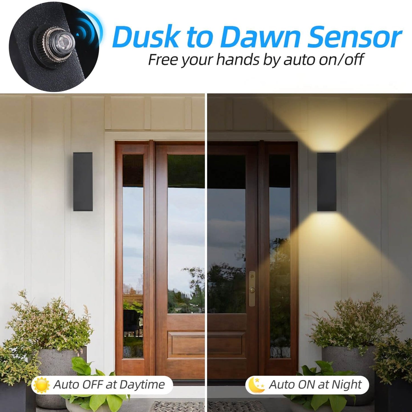 Dusk to Dawn Outdoor Lighting 2 Pack, Modern Outdoor Wall Lights Black Exterior Lighting Fixtures with E26 Base, Waterproof Sconce Outside Lights for House Porch Front Door, Bulbs Included