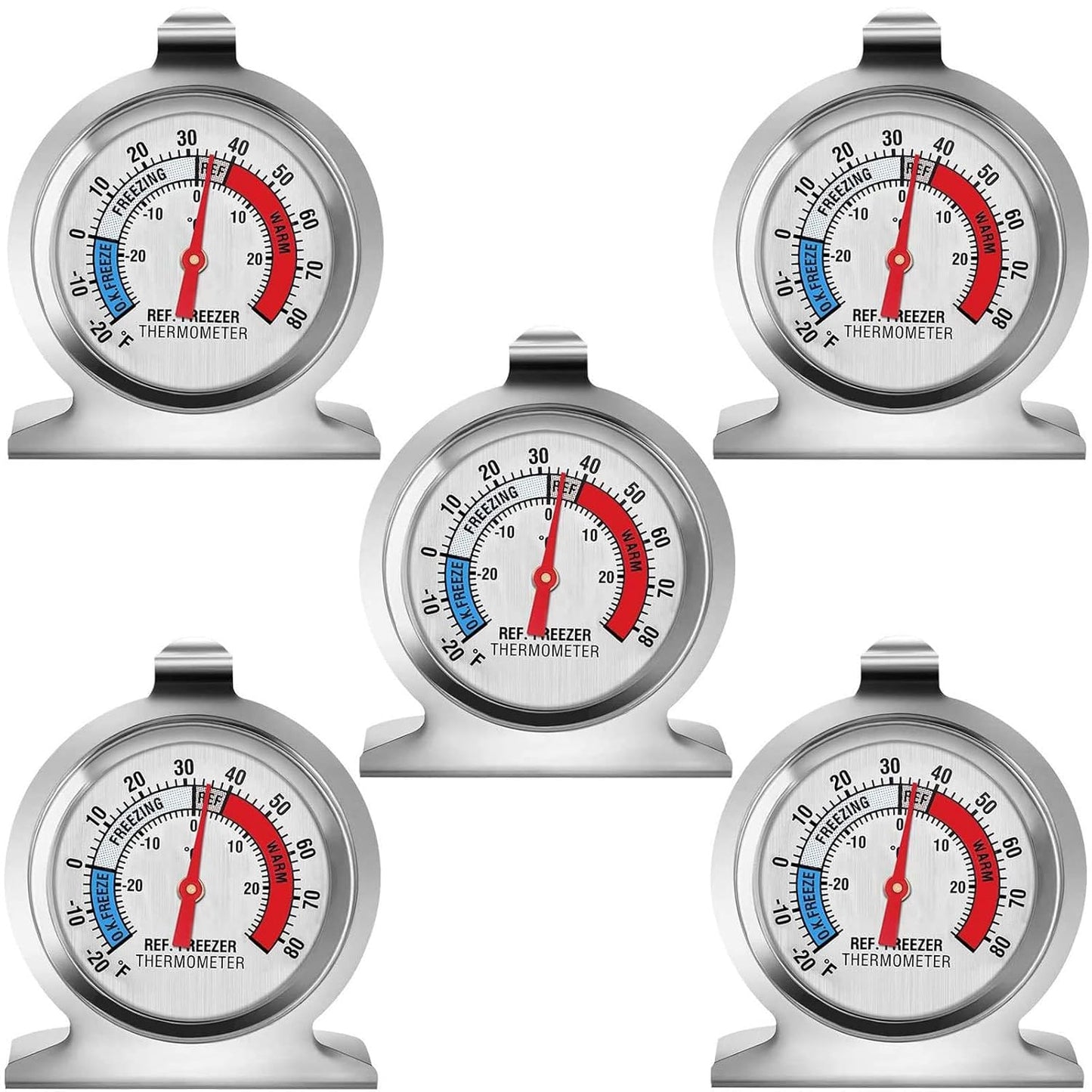 5 Pack Fridge Thermometer - Classic Series with Large Dial and Internal Temperature Gauge - Monitor and Maintain Perfect Temperature in Kitchen Refrigerator