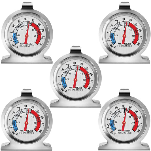 5 Pack Fridge Thermometer - Classic Series with Large Dial and Internal Temperature Gauge - Monitor and Maintain Perfect Temperature in Kitchen Refrigerator