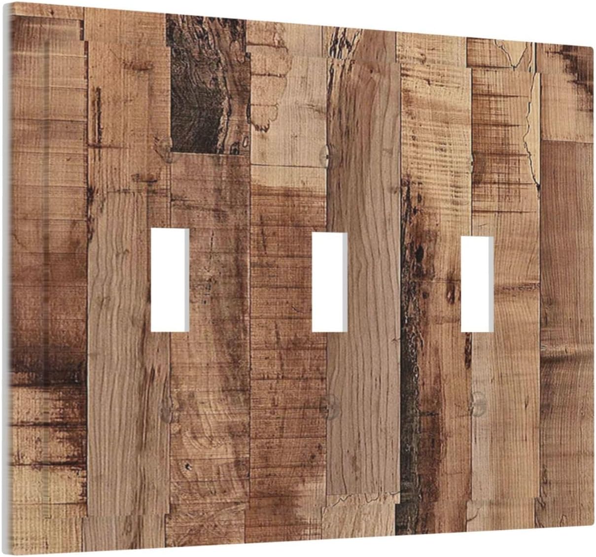 Decorative Switch Plates Rustic Brown Wood Grain 3 Gang Wall Plate Triple Toggle Light Switch Cover Faceplate Electrical Wall Panels for Farmhouse Kitchen Decor