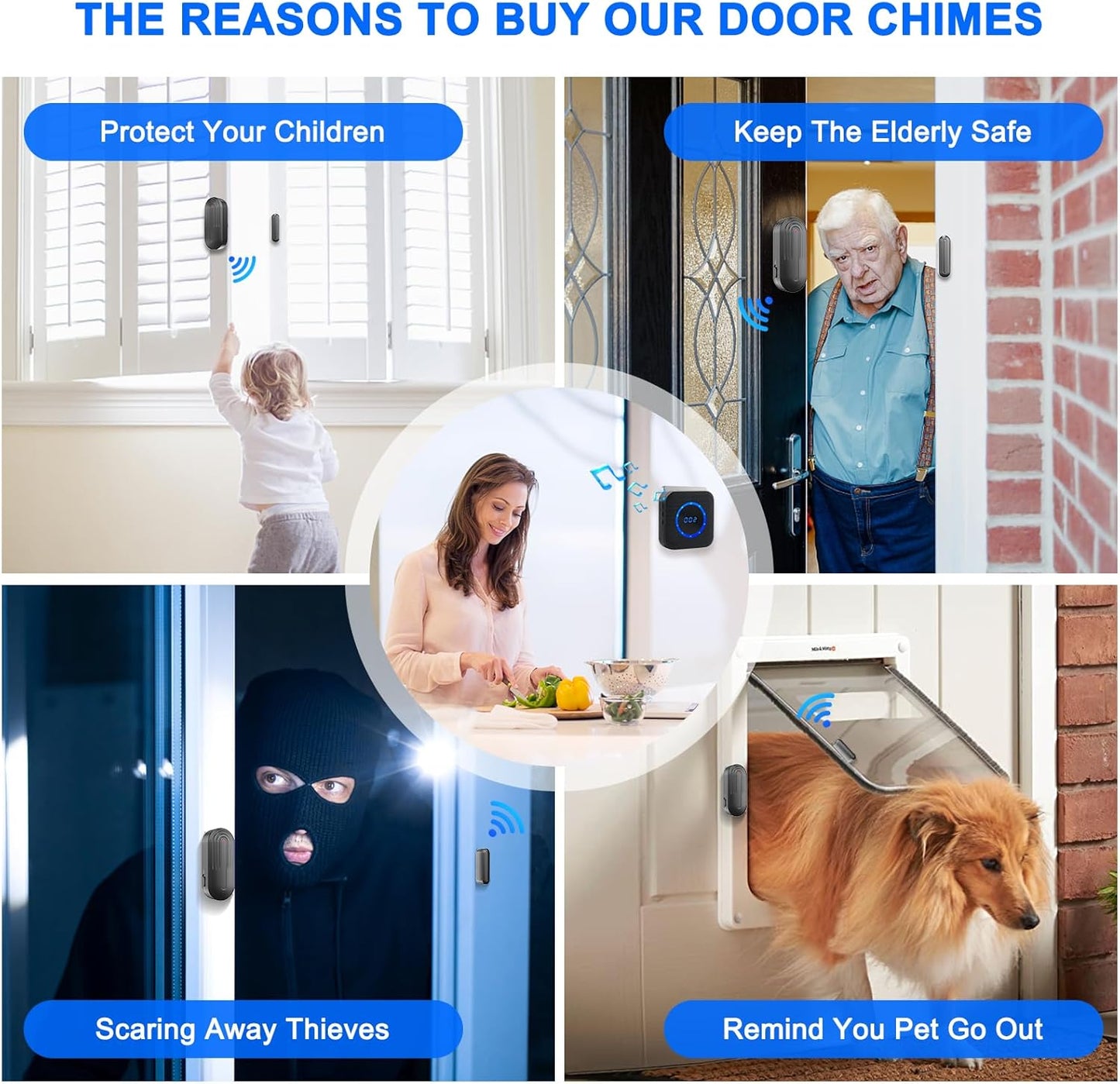 Door Chime SanJie Wireless Door Sensor for Business Home Office When Entering Window Alarm with 800Ft Range 55 Chimes 5 Volume Levels (1 Receiver & 2 Sensor)