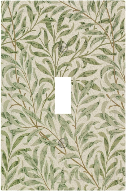 Decorative Light Switch Plate Covers Vintage Morris Willow Leaf Green Leaves 1 Gang Wall Plate Single Toggle Switch Cover Plate Jumbo Electrical Switchplate Receptacle Faceplate
