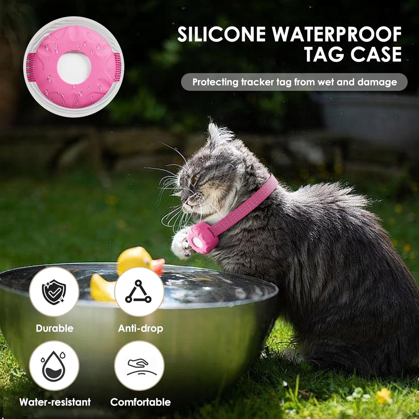 Cat GPS Tracker, Tractive GPS Pet Tracker, Cat Tracker Collar with Safety Elastic Buckle, Works with Any Collar,Compatible with Apple Find My App (Only iOS), No Monthly Fee, Pink
