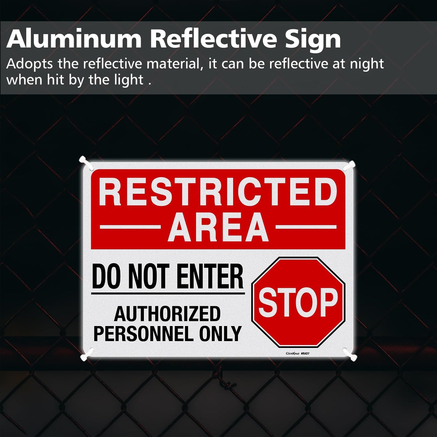 GicnKeuz "Restricted Area - Do Not Enter, Authorized Personnel Only" Metal Signs, 10 x 7 Inches Reflective Aluminum Signs, Fade Resistant/Waterproof, Easy to Install, Outdoor Use (2-Pack)