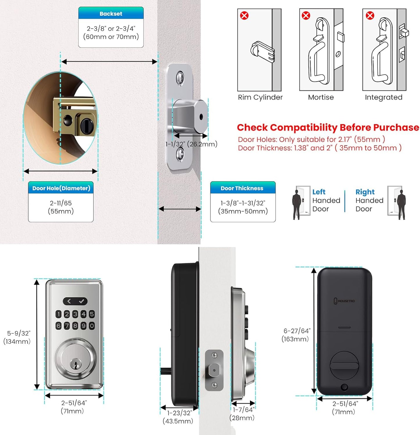 Keyless Entry Door Lock, Electronic Keypad Deadbolt for Front Door, Smart Locks with 6 Digital Code, Auto Lock, Anti-Peeking Password, Easy Installation, Silver