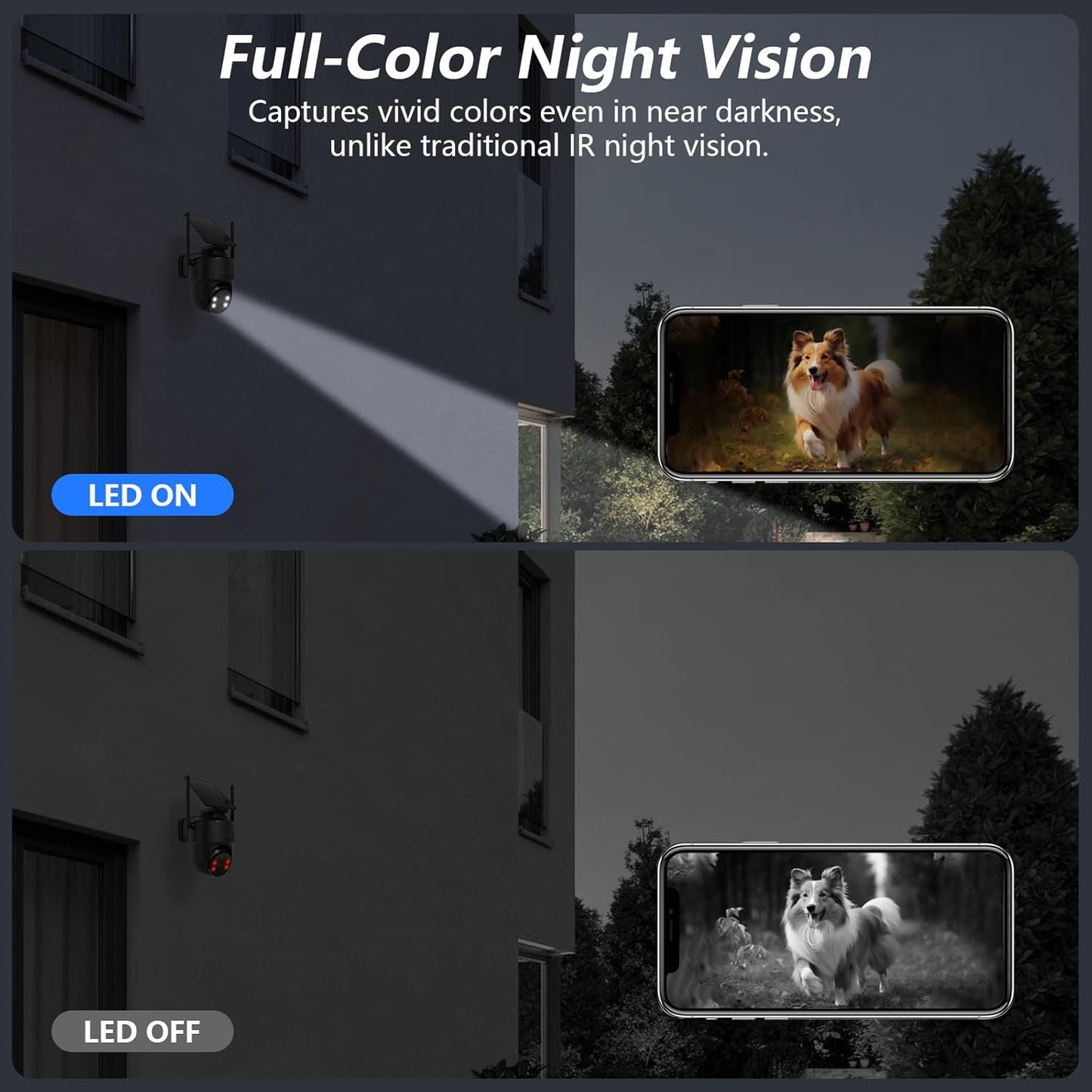 GALAYOU 2K Cameras for Home Security-2.4G WiFi Outdoor Camera Wireless Solar/Battery Powered, 360° PTZ Color Night Vision, PIR Detection, SD/Cloud Storage, Waterproof, Work with Alexa, R1 2P Black