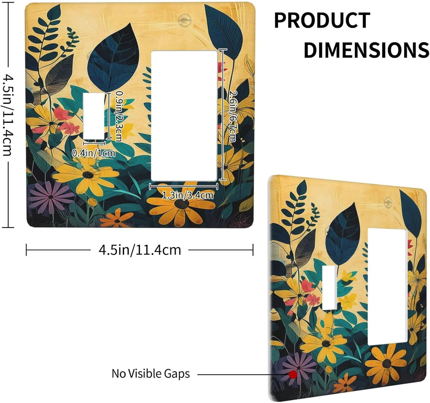 Abstract Minimalist Floral Botanical Boho Flower 2 Gang Combo 1 Toggle 1 Rcoker Light Switch Covers Decorative Switch Plates Electrical Switch Plates and Outlet Covers for Home Art Decor 4.5 X 4.5 IN