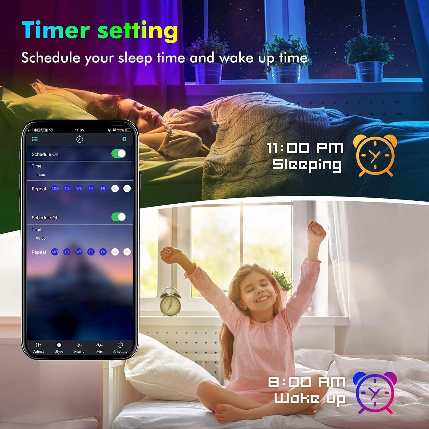 KEELIXIN LED Lights Music Sync RGB LED Strip Lights with APP & Remote Control (50ft-2rolls)