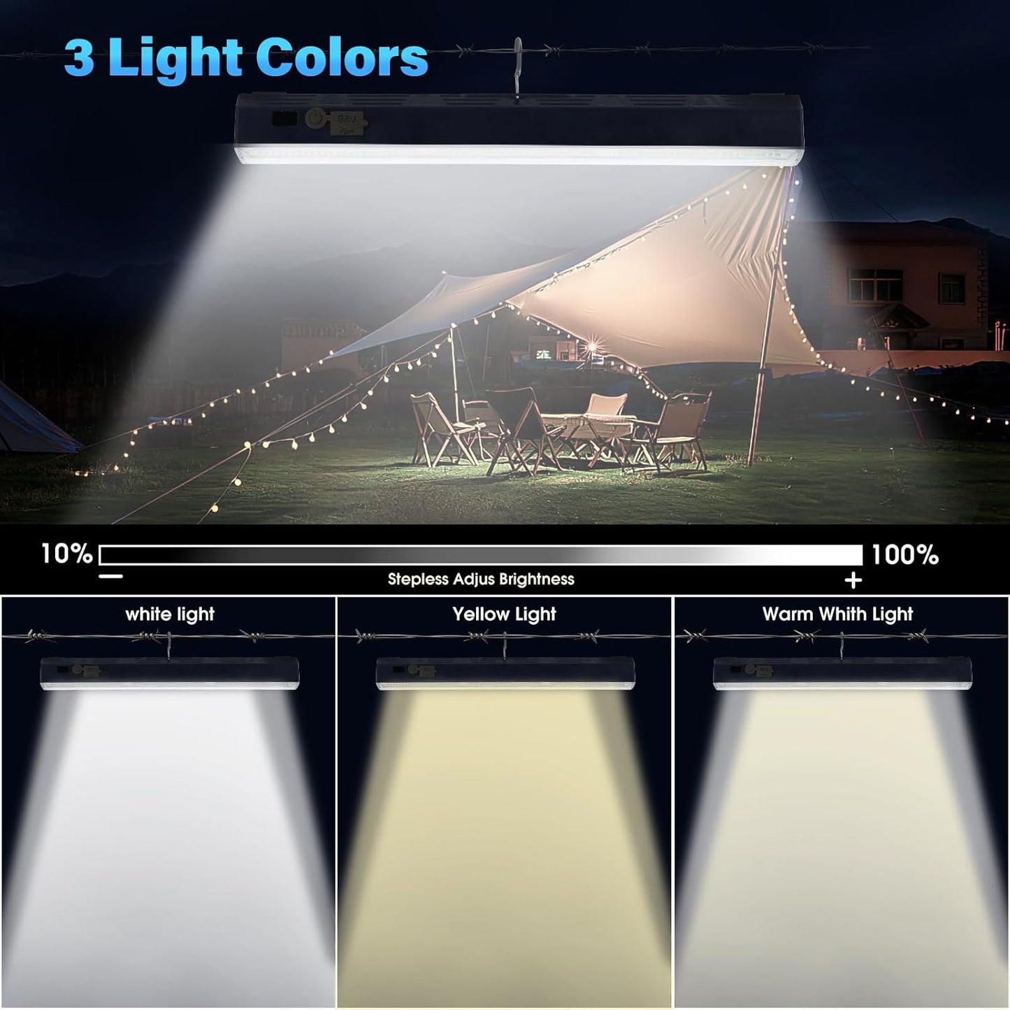 Magnetic Light BAR,15.75-inches 7500mAh 8000 Lumens Rechargeable Portable Lamp Built-in 216-LED Bulbs,with Handy Hook with 2 Magnets Endurance