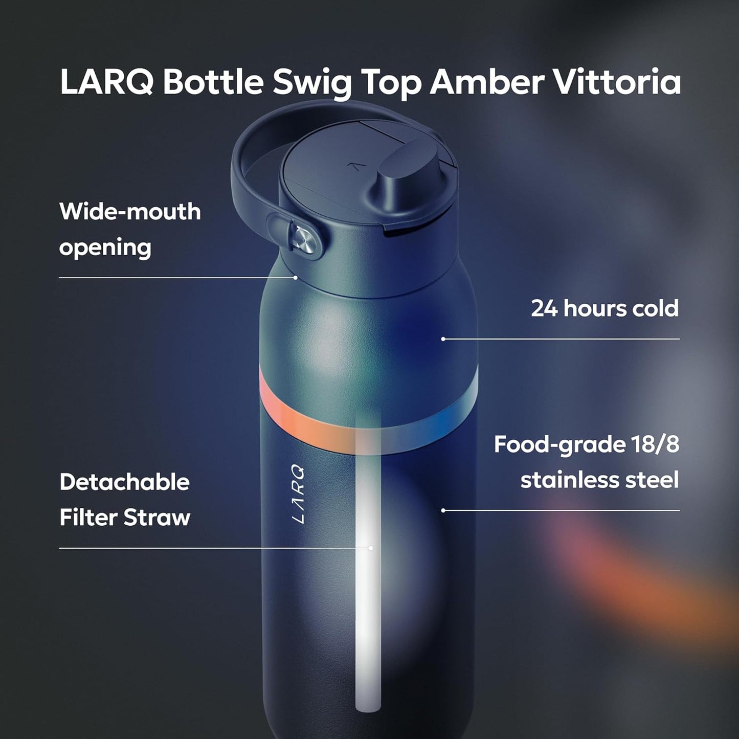 LARQ Bottle Swig Top Amber Vittoria 23 Oz, Obsidian Black